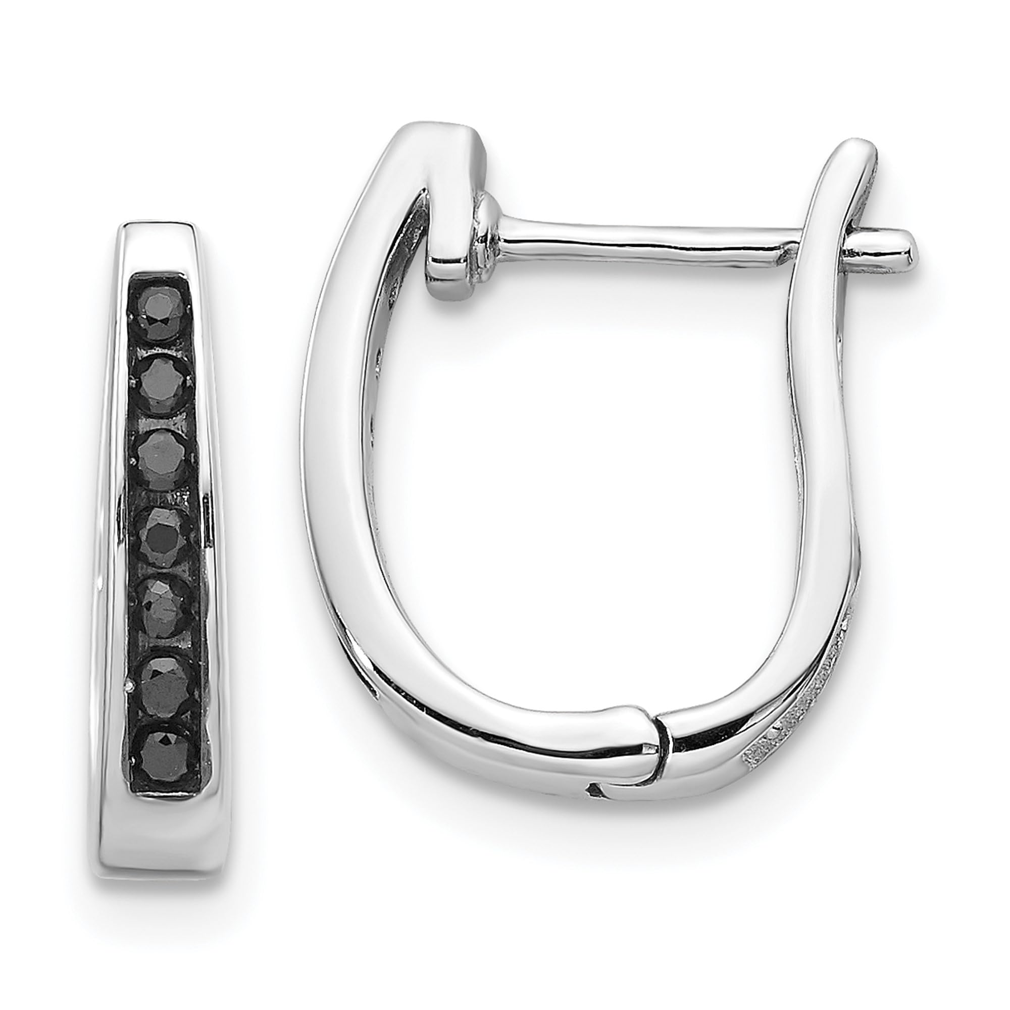 14K Solid White Gold Black Diamond 3mm Hinged Huggie Hoop Earrings for Women - Elegant Small Hoops for Everyday Wear, Date Night & Special Occasions
