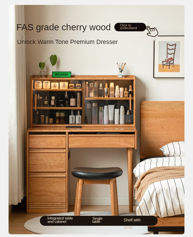Luxury Black Walnut Solid Wood Vanity Dressing Table with Mirror - Perfect for Bedroom, Makeup & Beauty Organization