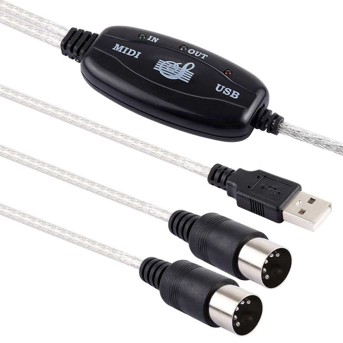 HUFAN USB to MIDI Interface Converter Cable 1.8m (6ft) for Electric Piano, Keyboard & Synthesizer - Perfect for Music Production, Live Performance & Home Studio Recording