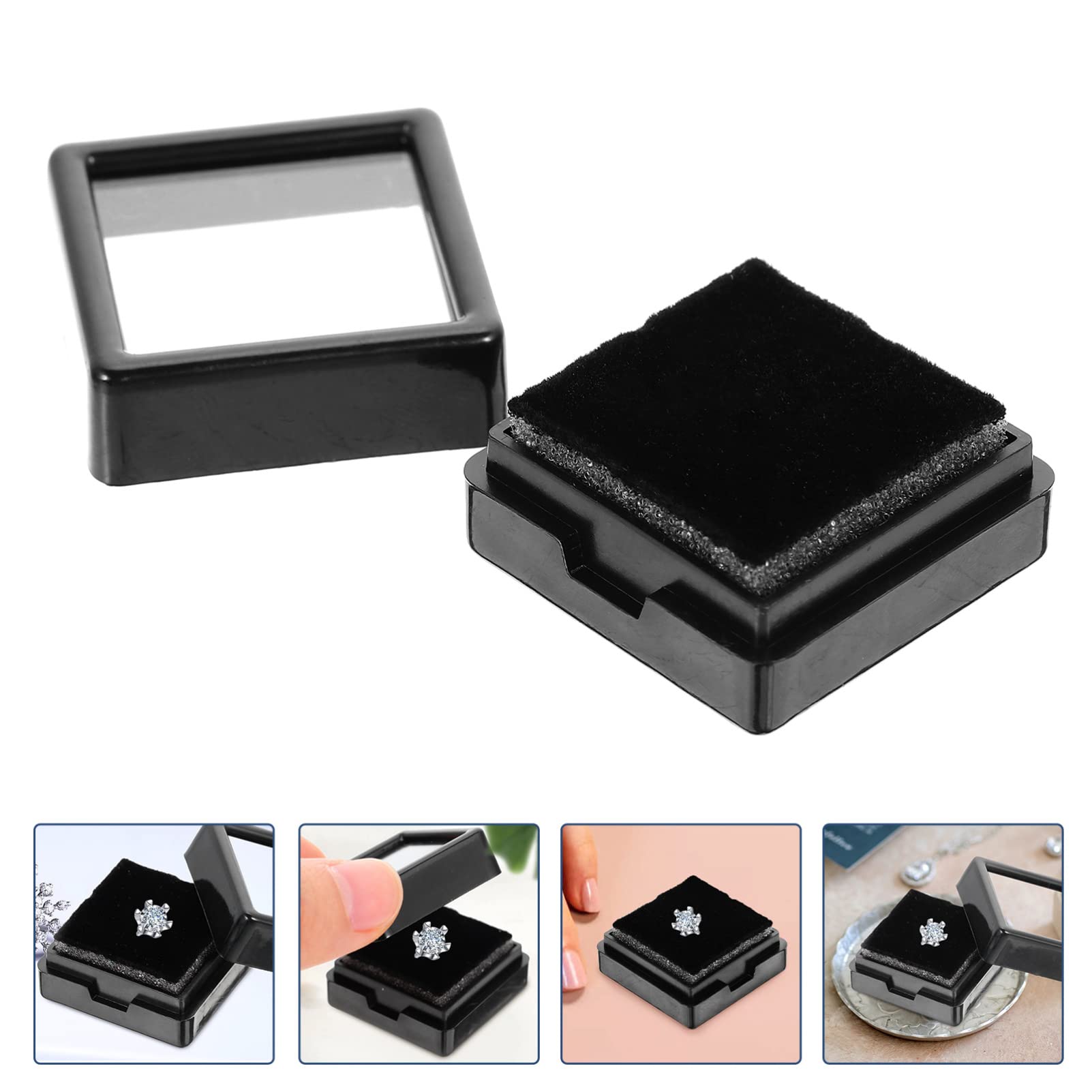 20Pcs Clear Acrylic Jewelry Organizer Box - Single Ring Storage Box for Engagement Rings, Earrings & Necklaces (3x3cm, Black) | Perfect for Jewelry Display, Travel & Gift Packaging