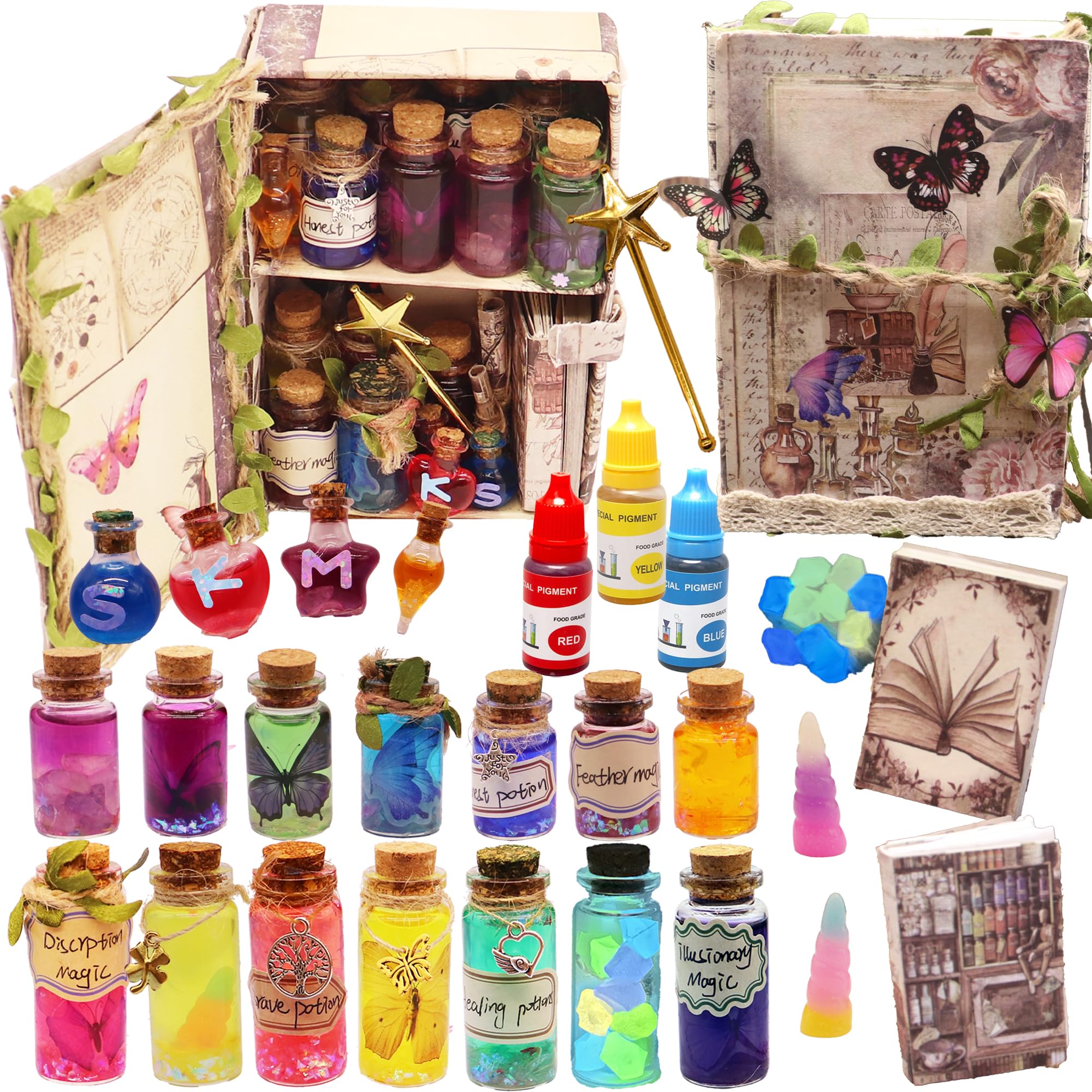 DIY Miniature Magic Kit - 18 Bottles Magic Color Potions with Magic Box & Book | Creative Art Craft Kit for Girls | Birthday Gift Toys with Video Tutorials | Perfect for STEM Learning, Pretend Play & Party Favors