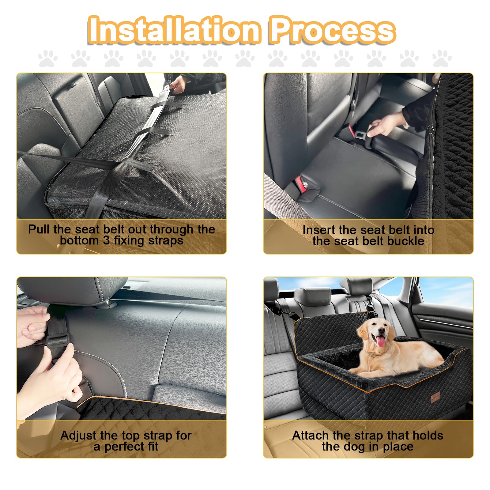 Premium Dog Car Seat for Large & Medium Dogs - Washable Booster Seat with Storage Pockets | Travel Safety Pet Bed for Dogs Under 60Lbs (Black) | Perfect for Road Trips, Daily Commutes & Vet Visits