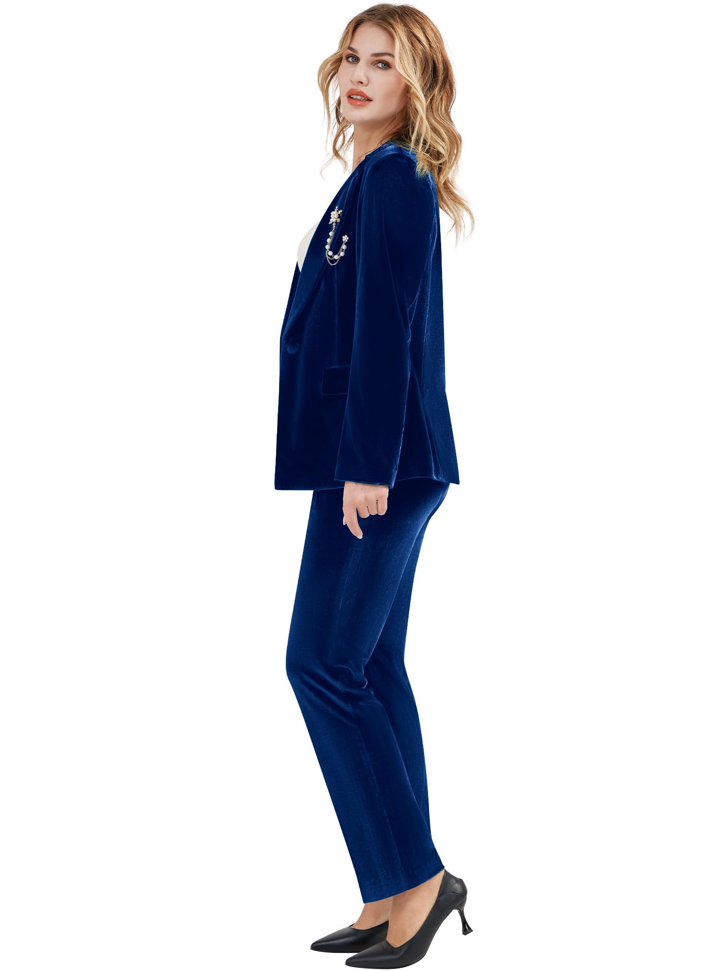 Women's 2-Piece Velvet Suit - Notch Lapel One-Button Slim Fit Blazer & Pants Set for Business, Party & Wedding | Formal Office Attire, Evening Events & Special Occasions
