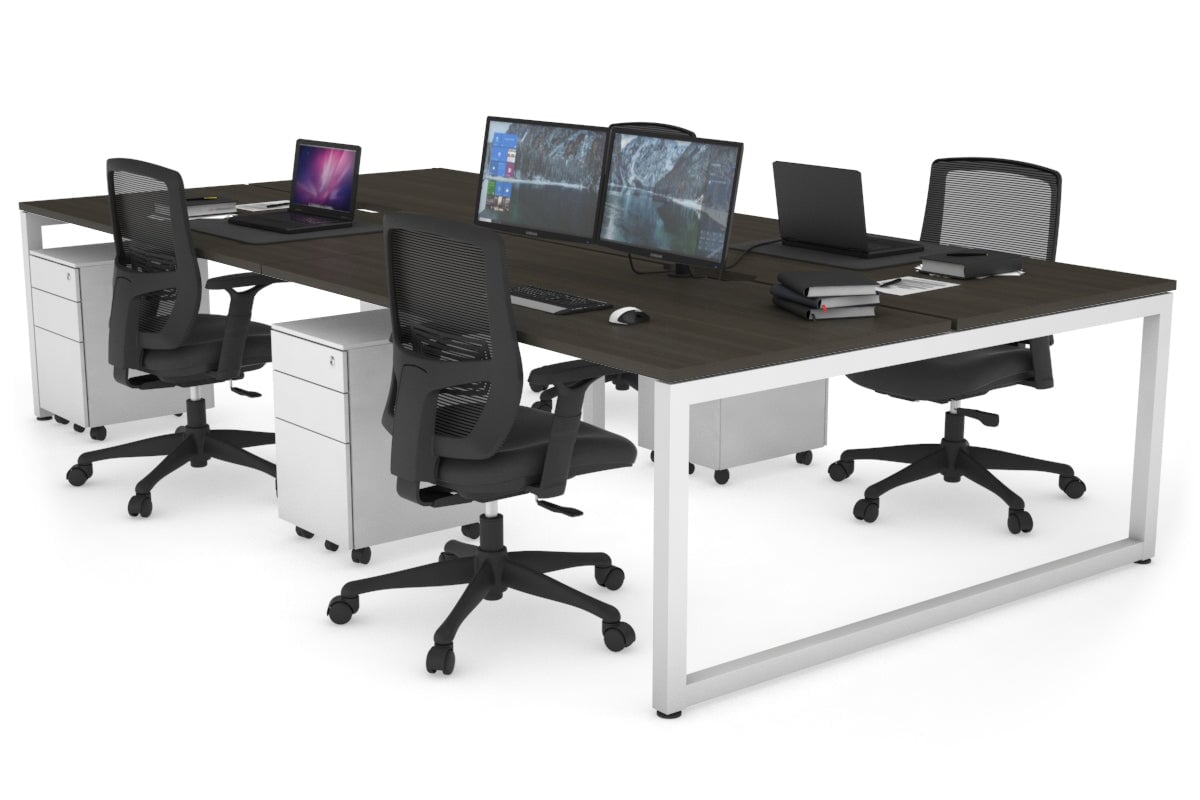 Quadro Loop Legs 4 Person Office Workstation - 1800L x 800W with Cable Management Scallop - Ideal for Collaborative Workspaces & Open Office Environments