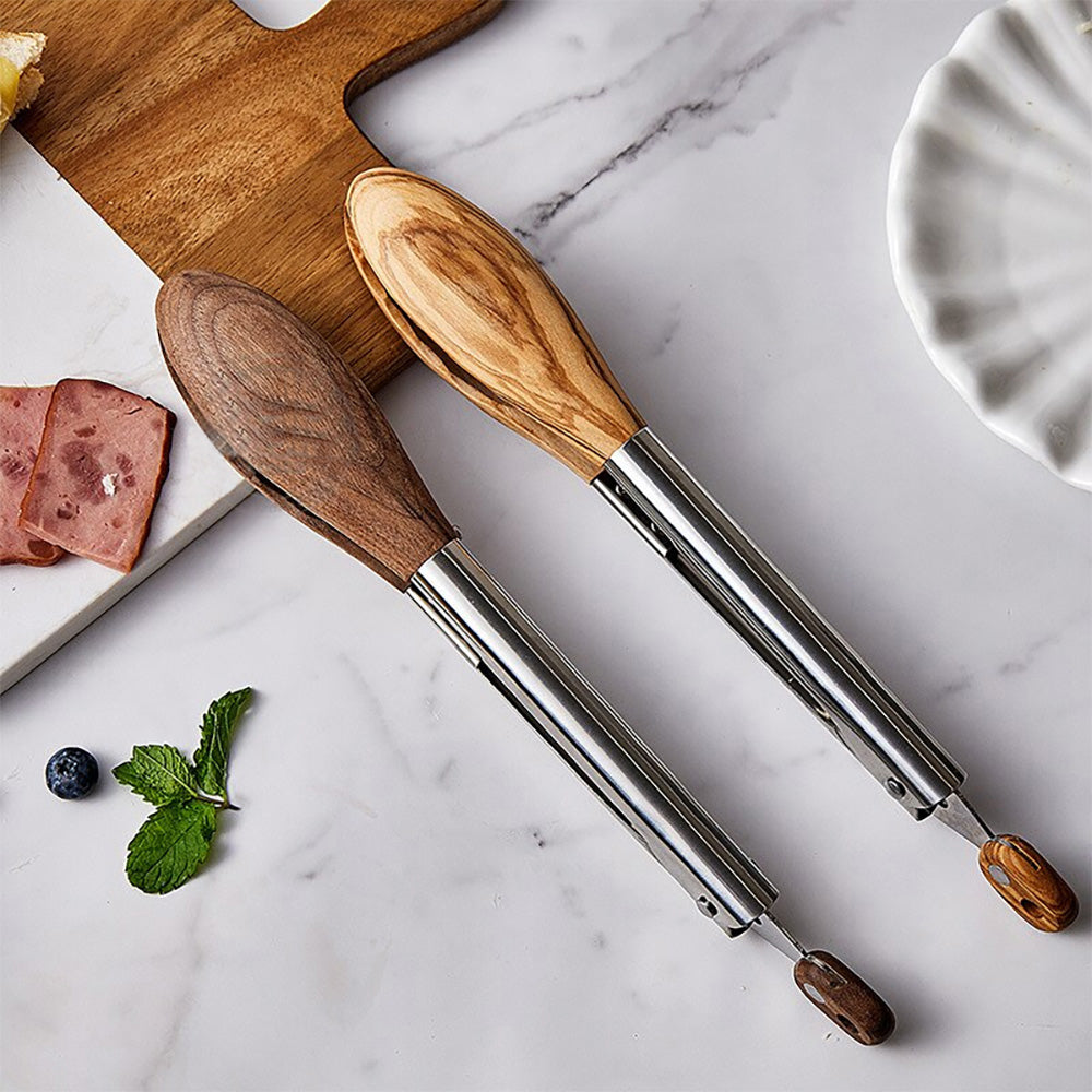 Premium Hazel Wood Tongs - Natural Wooden Kitchen Tongs for Cooking, Serving & Salad Tossing - Eco-Friendly Cooking Utensils for BBQ, Pasta, and Hot Dishes