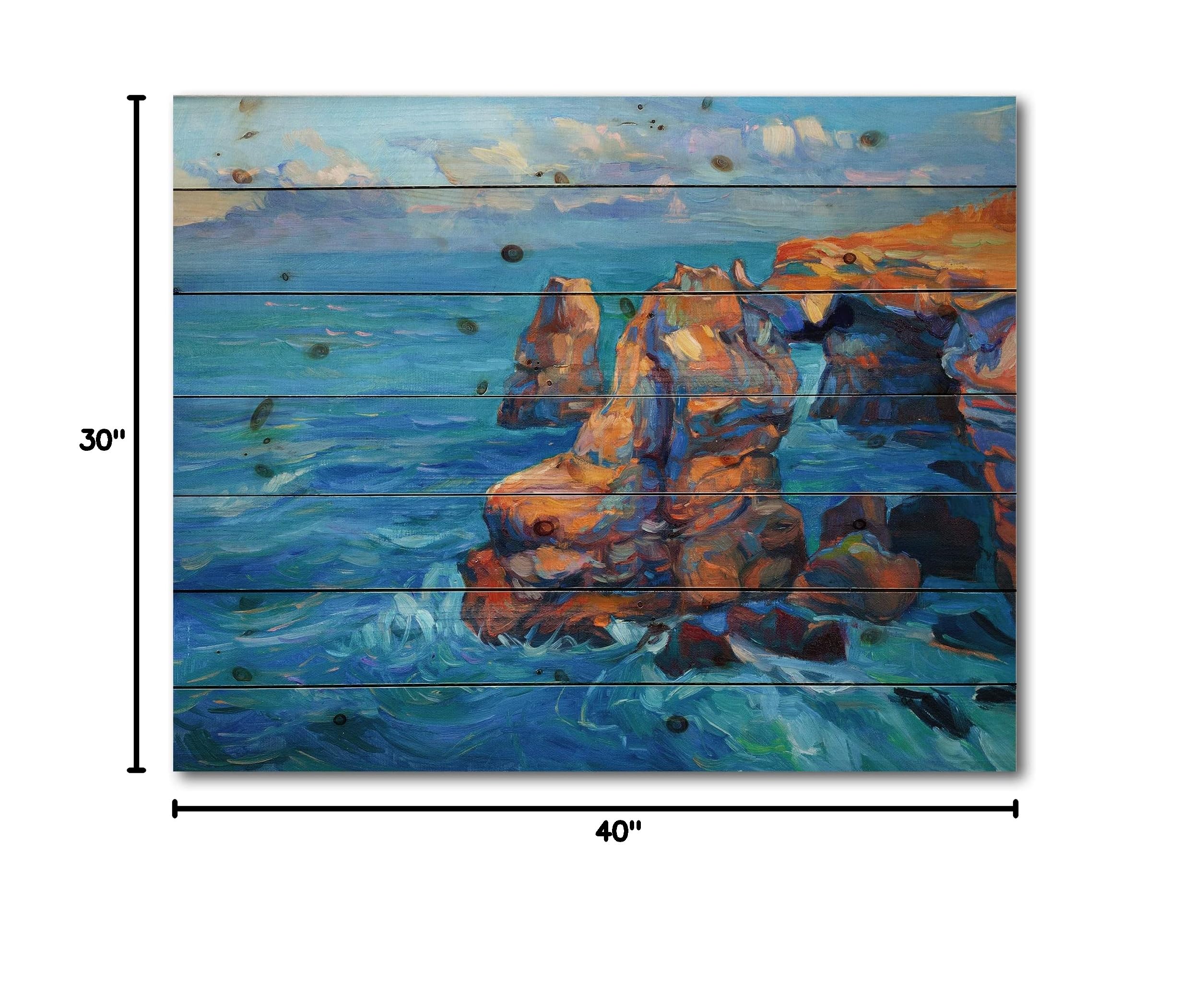 Cliffs By The Blue Ocean Nautical Coastal Wood Wall Art - Large Beach Wood Wall Panels Printed on Natural Pine - Perfect for Coastal Living Rooms, Beach House Decor & Ocean-Themed Bedrooms