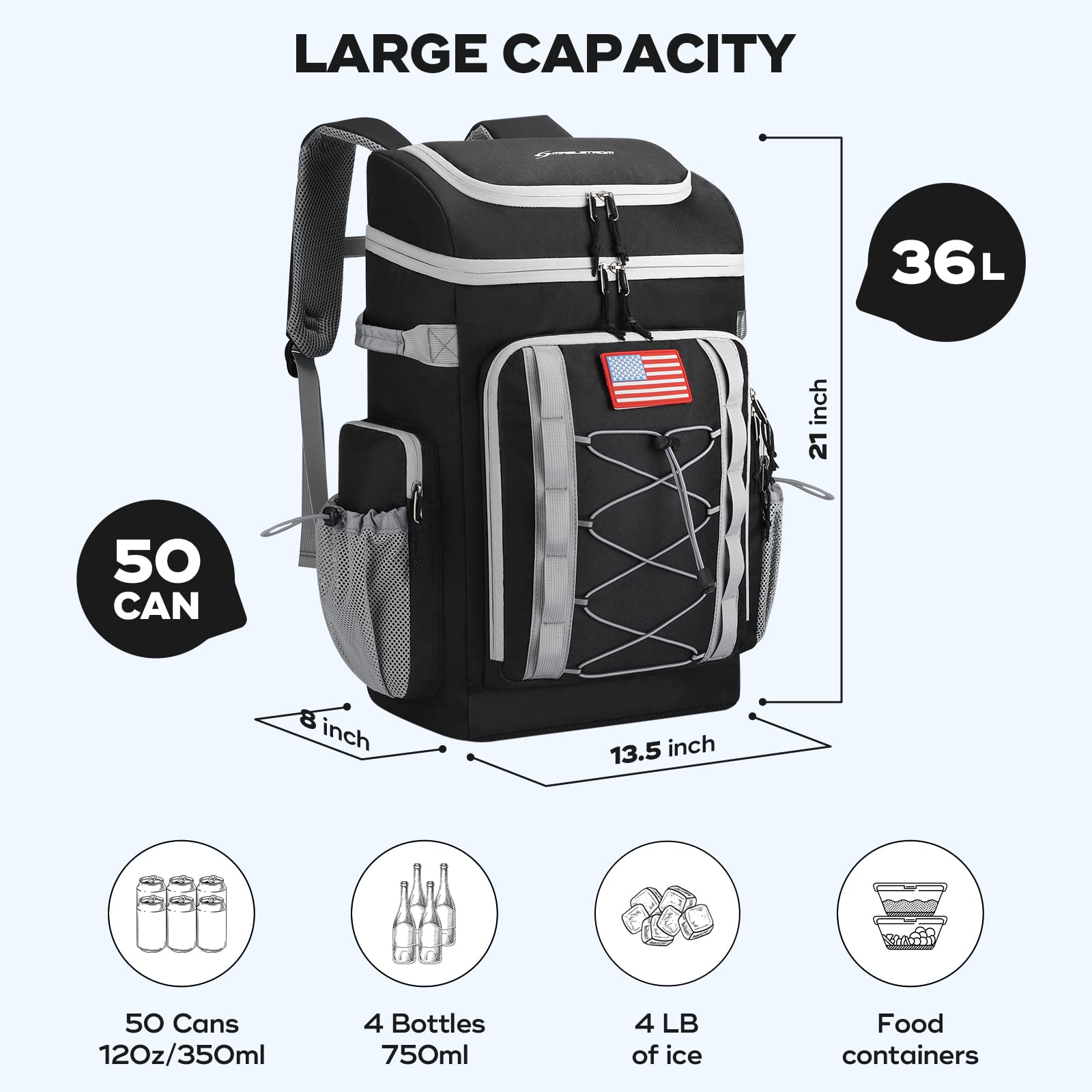 **Maelstrom 50 Can Insulated Cooler Backpack - Leakproof, Waterproof & Lightweight Soft Cooler Bag for Beach, Picnic, Camping & Outdoor Activities - Large Capacity Lunch Backpack for Men & Women**