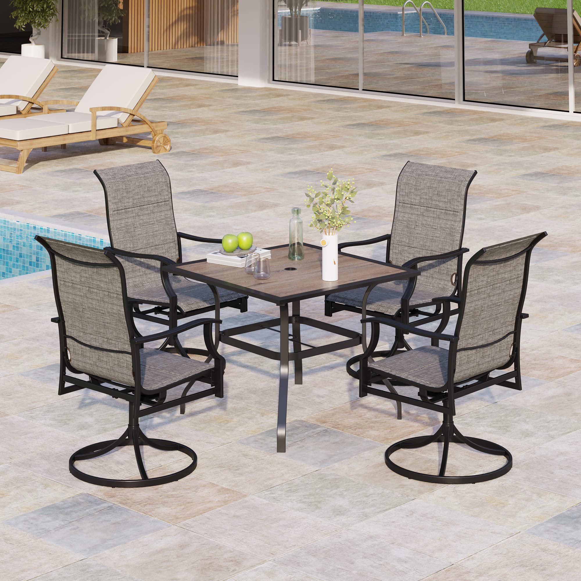 5-Piece Outdoor Patio Dining Set with 4 Swivel Textilene Chairs & 37