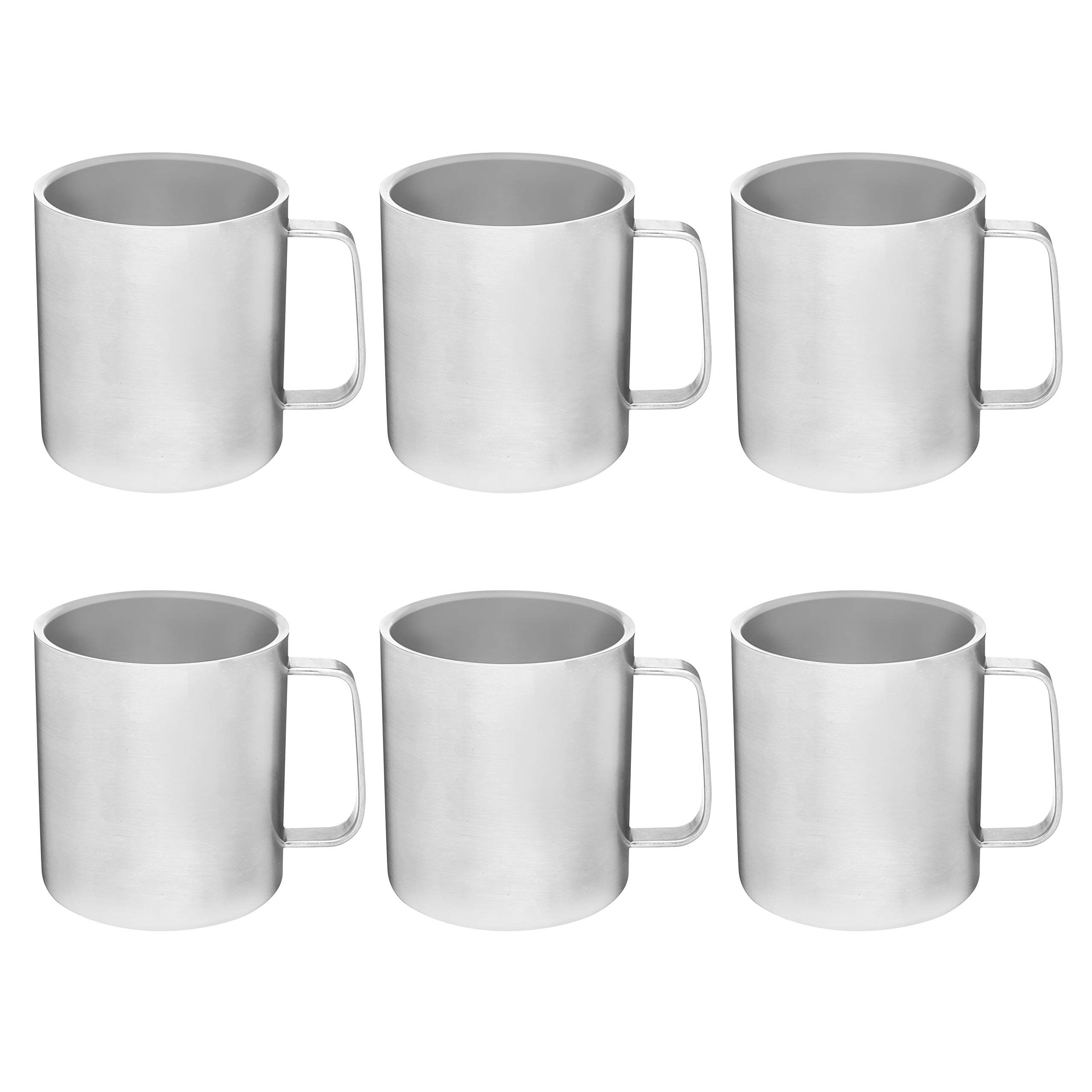15 oz. Stainless Steel Insulated Mugs - 6 Pack Silver - Double Wall Vacuum Insulated Tumblers for Hot & Cold Drinks - Perfect for Coffee, Tea, Camping, Office & Outdoor Use