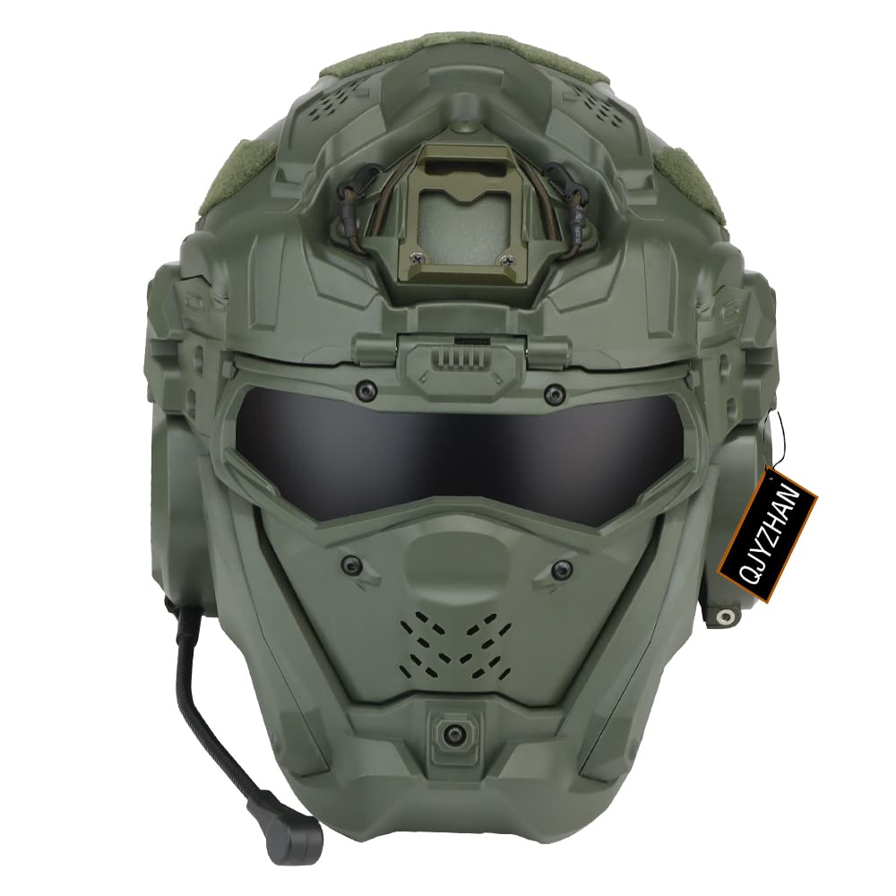 Tactical Airsoft Paintball Helmet with Full Face Mask - Built-in HD Headset & Anti-Fog Fan - Adjustable Outdoor CS Gear for Military Simulation & Airsoft Games