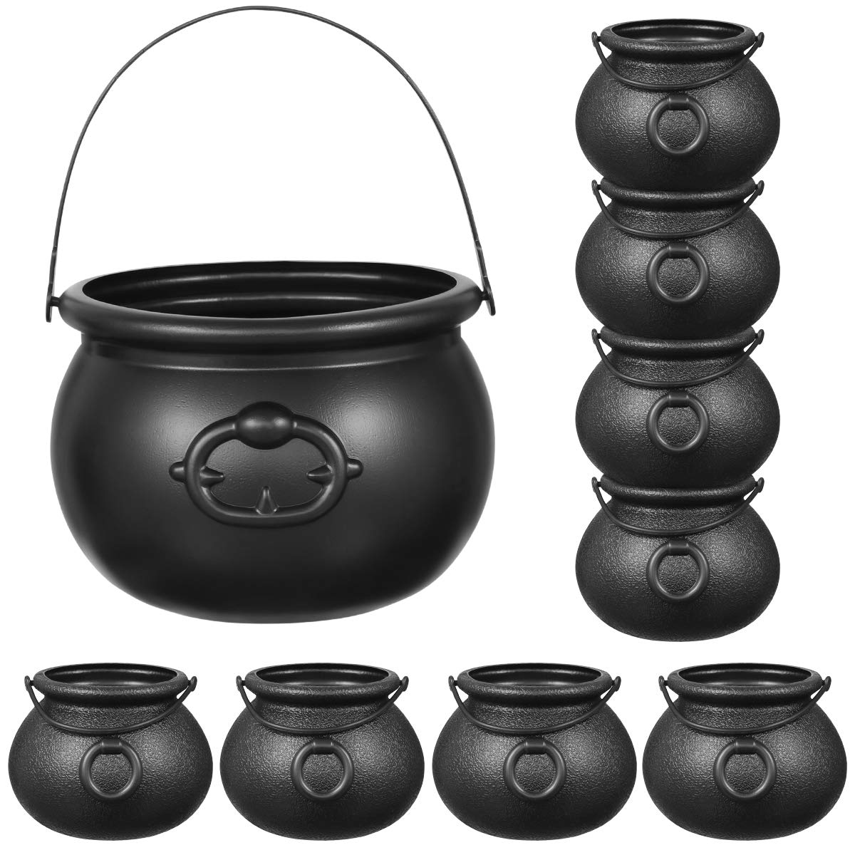 Toyvian 9 Pack Black Cauldron Set - Halloween Candy Buckets with Handles for Trick or Treat, Party Favors & St. Patrick's Day Decor - Mini Cauldron Pots for Candy Storage, Witch-Themed Parties & Holiday Celebrations