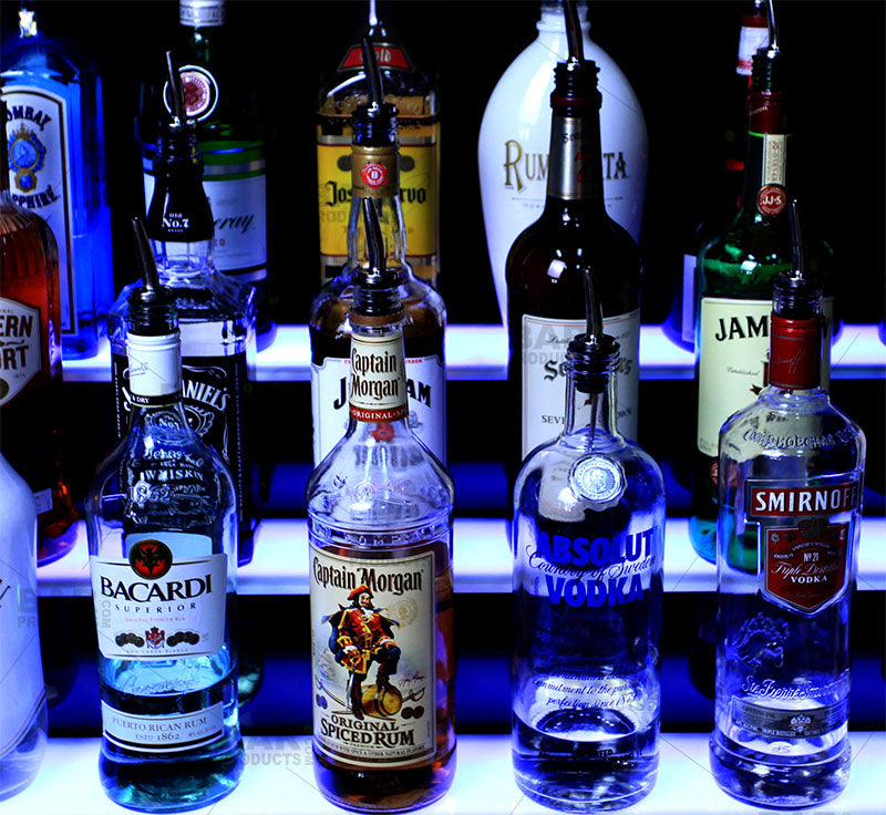BarConic® 3-Tier LED Liquor Bottle Display Shelf - Black Corner Bar Cabinet for Home & Commercial Use - Perfect for Bars, Restaurants, and Home Entertainment Spaces