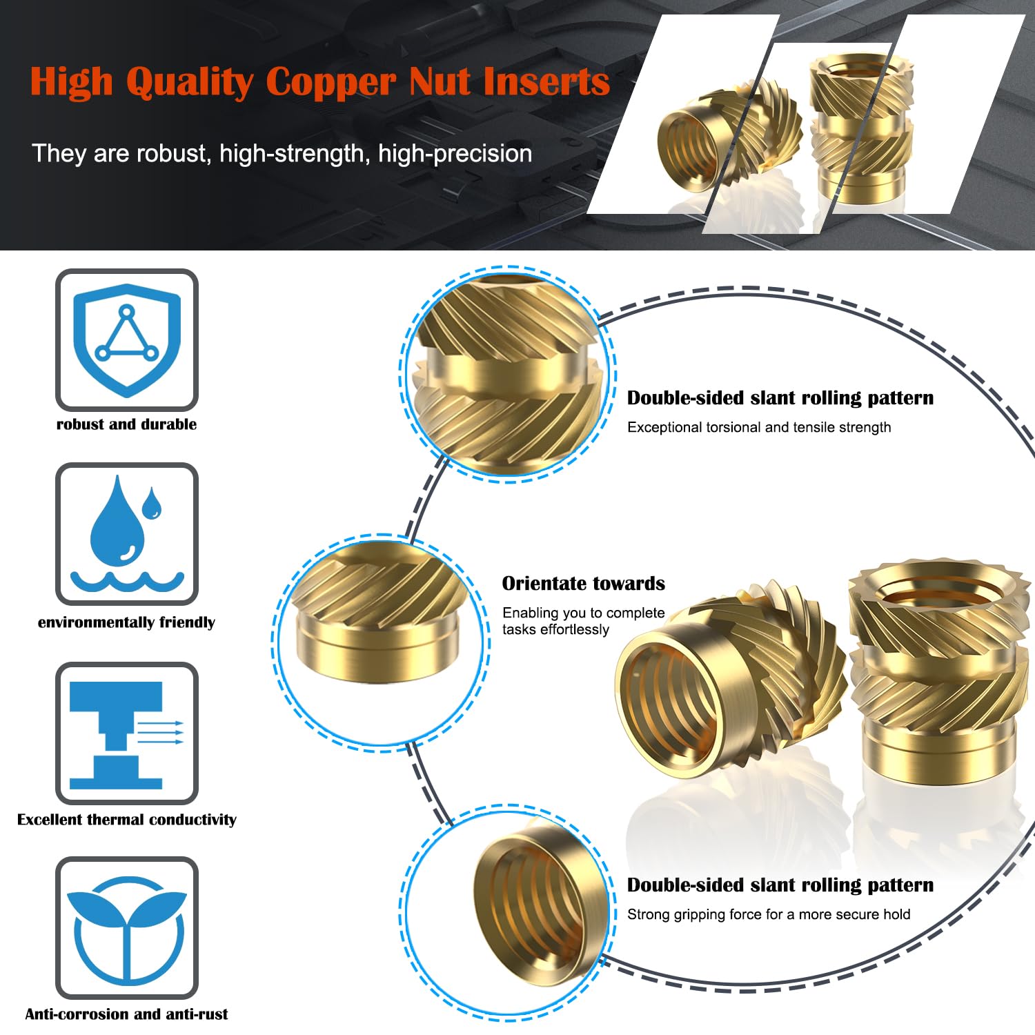 50Pcs M6 Brass Heat Set Inserts - Metric Knurled Nuts for 3D Printing & Plastic Parts (M6xL8xD8) - Perfect for DIY Projects, Robotics, and CNC Machined Components