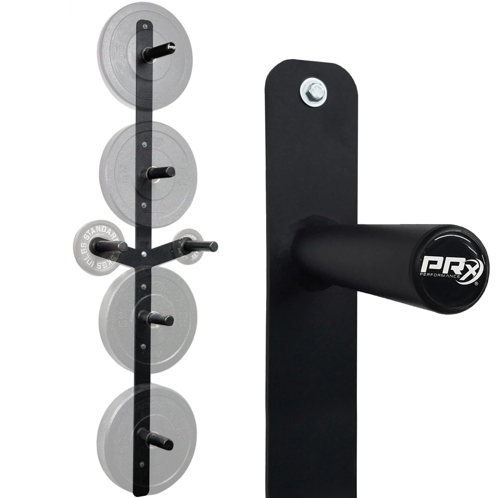 PRx Performance Vertical Bumper Plate Holder - 3-Peg or 4-Peg Wall Mounted Weight Plate Storage Rack for 2-Inch Olympic Barbell Plates | Perfect for Home Gym, Commercial Fitness Center & Garage Workout Space
