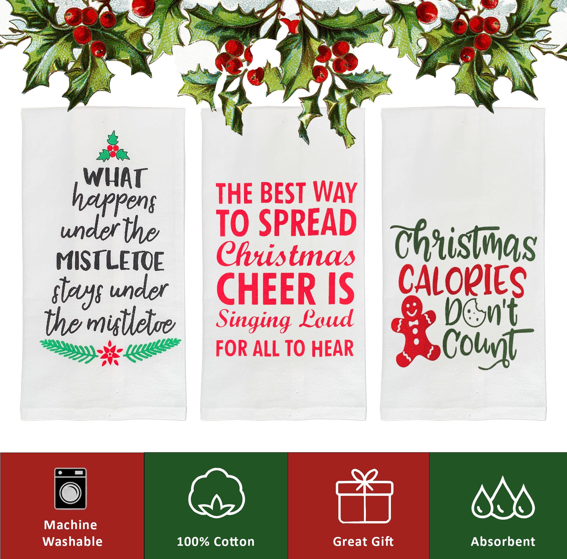 Funny Christmas Kitchen Towels Set - 6 Pack Cotton Holiday Dish Towels with Cute Xmas Designs & Sayings - 15”x25” Flour Sack Towels for Dish Drying, Hand Drying & Festive Decor - Perfect for Holiday Cooking, Gift Giving & Home Decoration