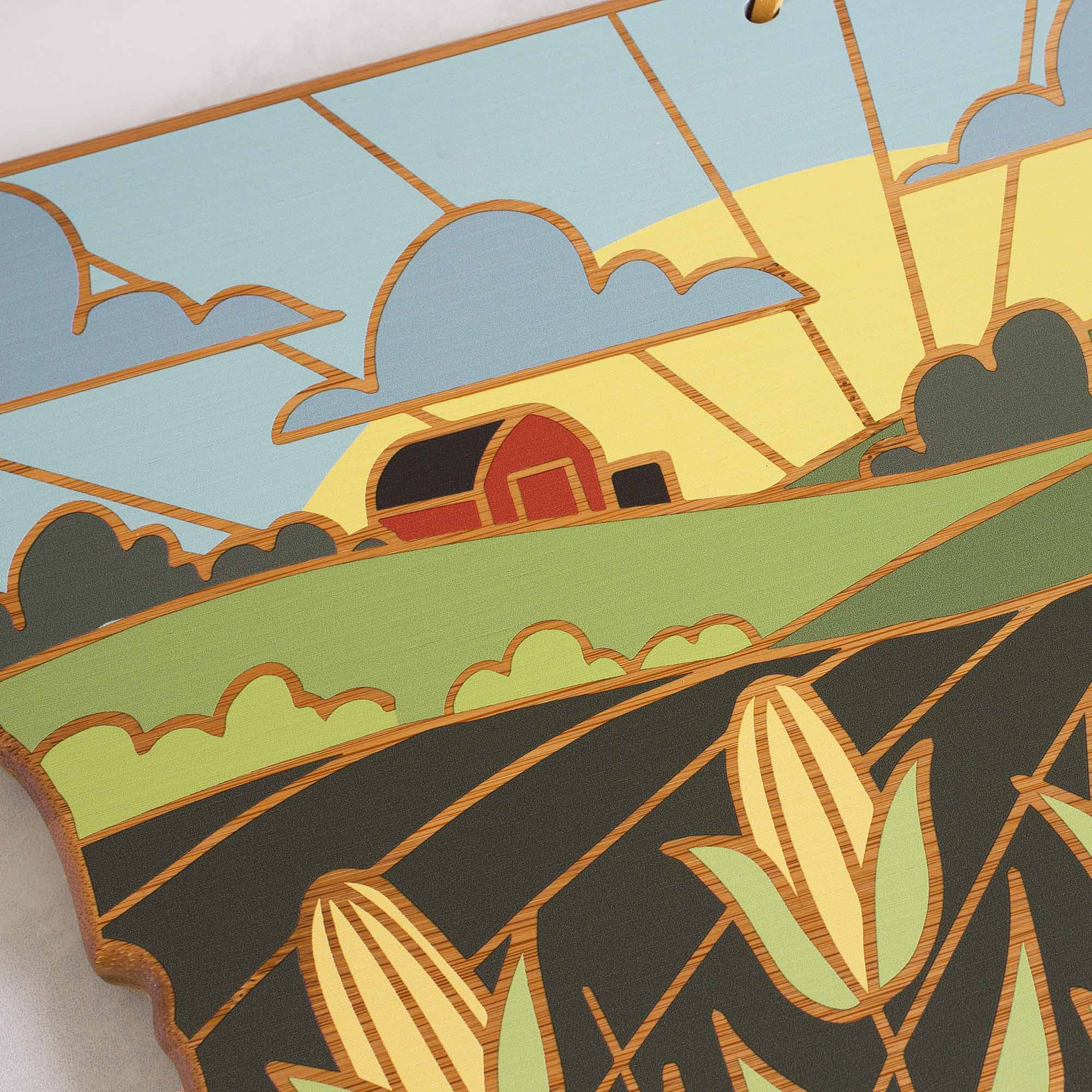 Handcrafted Iowa-Themed Wooden Cutting Board with Summer Stokes Artwork – Perfect for Kitchen Decor, Gift Giving, and Home Use