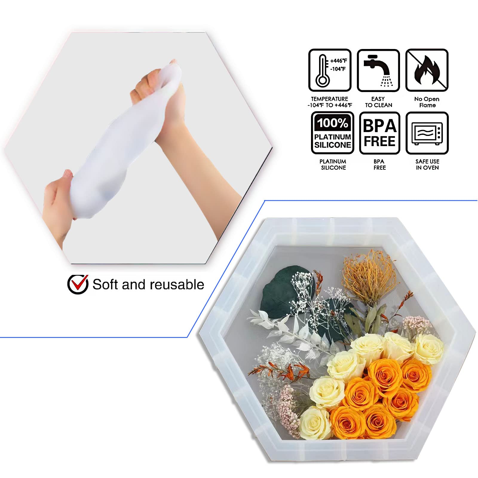 Premium 9-Inch Large Hexagon Silicone Molds for Resin Art - Flower Preservation, DIY Wedding Decorations, Valentine's Day & Anniversary Gifts - Home Decor Crafting Supplies for Epoxy Projects