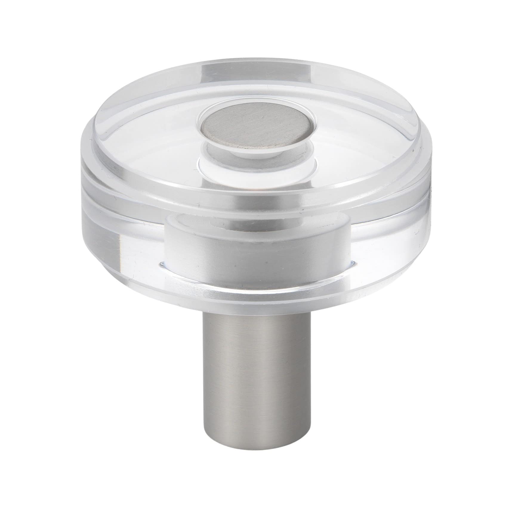 GlideRite 1-1/2 Inch Round Clear Acrylic Cabinet Knobs - Satin Nickel Finish - Pack of 25 - Modern Kitchen & Bathroom Hardware for Drawers & Cabinets