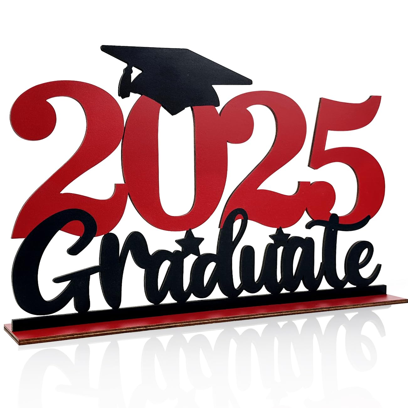 2025 Graduation Party Decorations - Wooden Class of 2025 Table Centerpiece Sign (15.74 x 9.84 Inches, Red) - Perfect for Graduation Ceremony Decor, School Events & Photo Backdrops