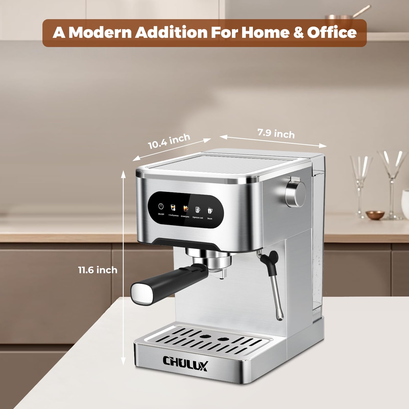 CHULUX 20 Bar Cold Brew Espresso Machine - Stainless Steel Touchscreen Coffee Maker with Steam Wand for Cappuccino & Latte | Perfect for Home Baristas & Coffee Lovers | Great for Morning Brews, Entertaining Guests & Office Use