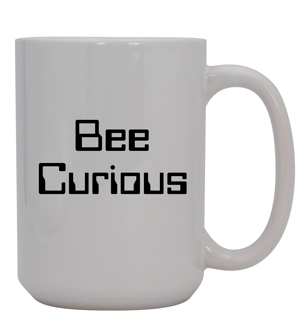 Bee Curious - 15oz Ceramic White Coffee Mug with Handle | Perfect for Home, Office & Gifts | Cute Bee Design for Tea & Hot Beverages