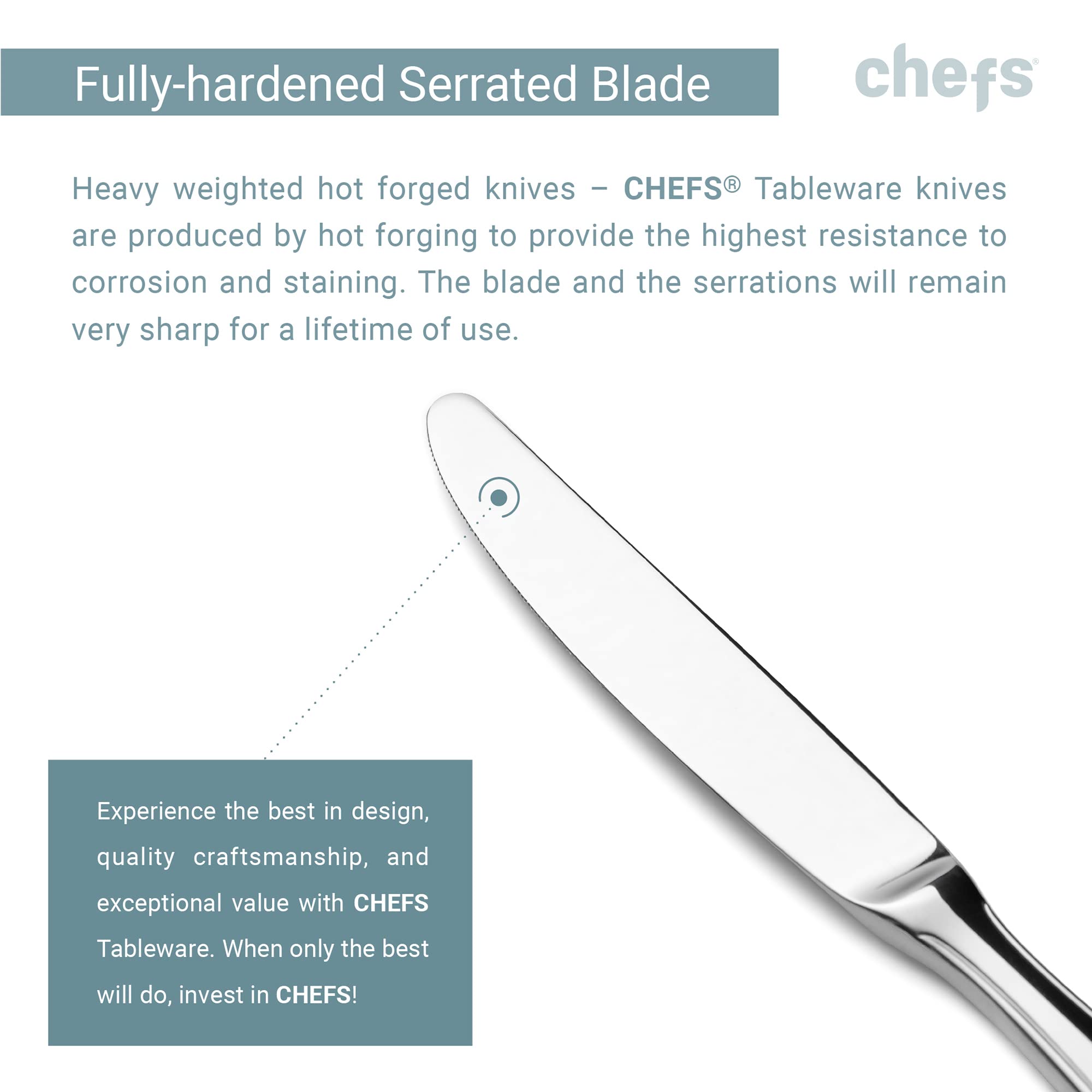 Premium CHEFS Flatware Set - 44-Piece Stainless Steel Cutlery for 8 People, Elegant Calais Design - Perfect for Dinner Parties, Weddings & Upscale Dining