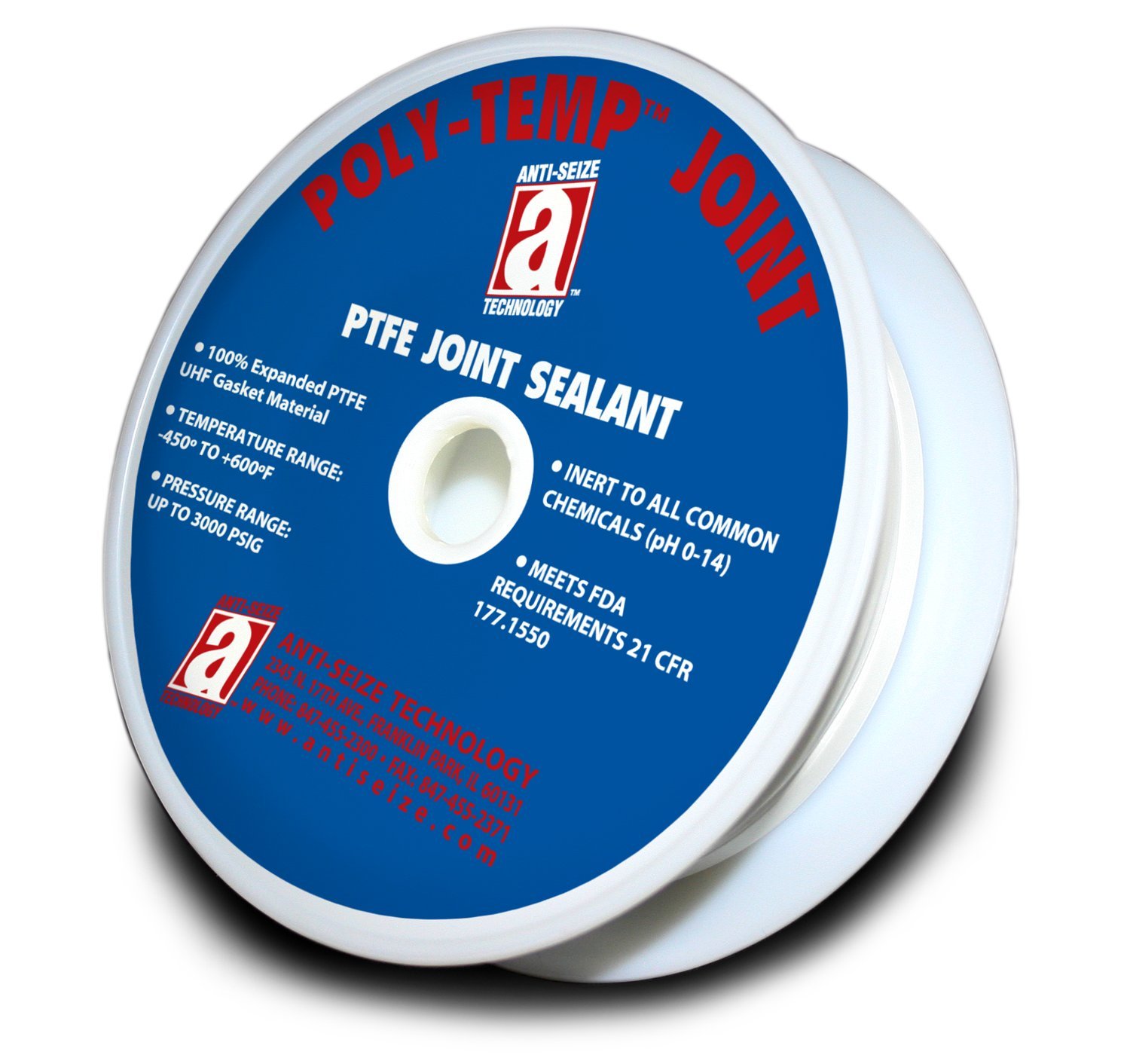 Poly-Temp 28117 White PTFE Gasket Sealant Tape - 100% PTFE Expanded Joint Sealant Material, 5/8