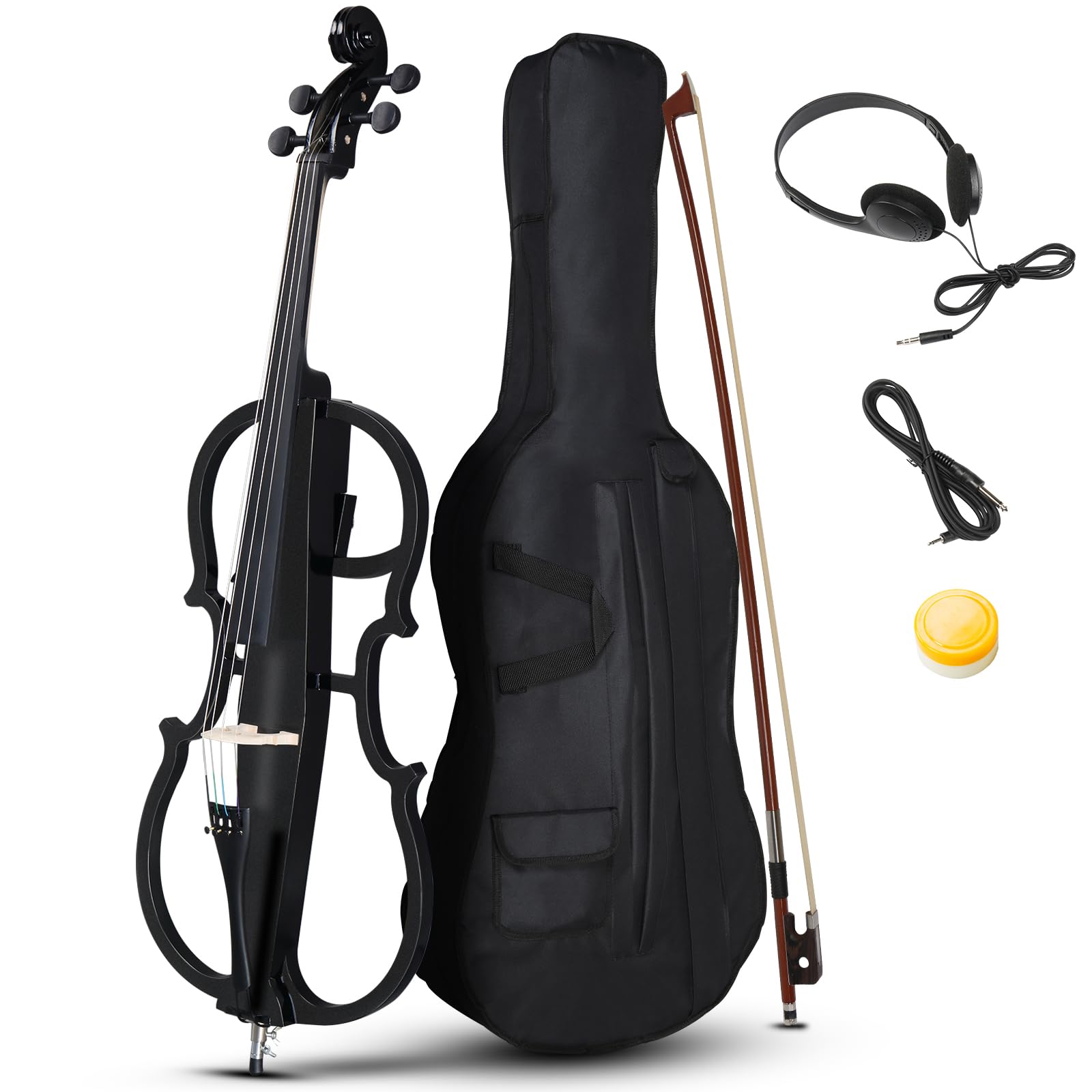 **Ktaxon 4/4 Full Size Electric Cello Kit for Adults & Beginners – Lightweight Cello Bag, Stereo Headphones, Premium Bow, Bridge & Rosin Included (Black) – Perfect for Practice, Performances & Studio Recording**