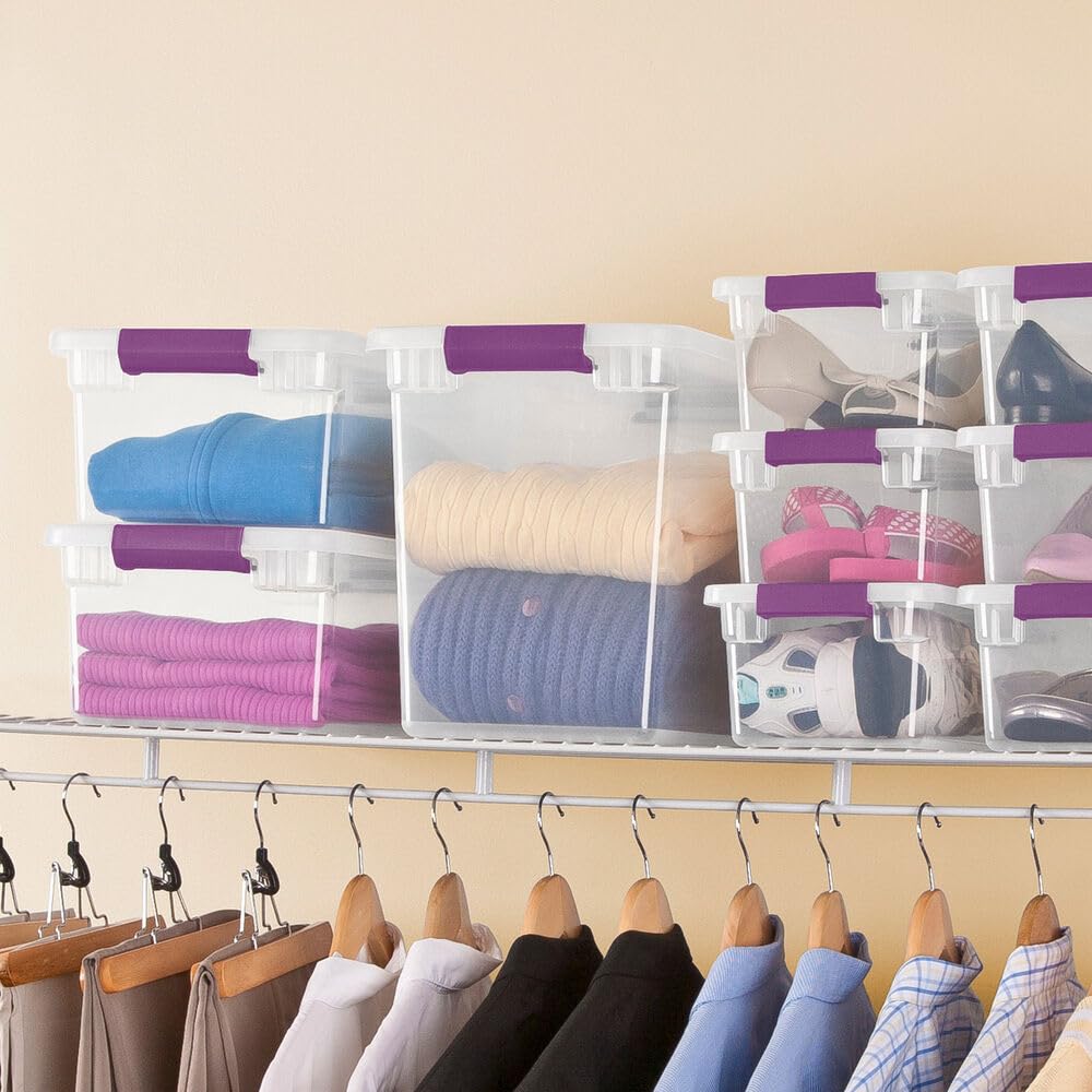 27 Qt Clear Stackable Storage Bins with Latching Lids - 6 Pack for Closet, Laundry, Pantry & Home Organization - Perfect for Bedroom, Bathroom & Kitchen Storage