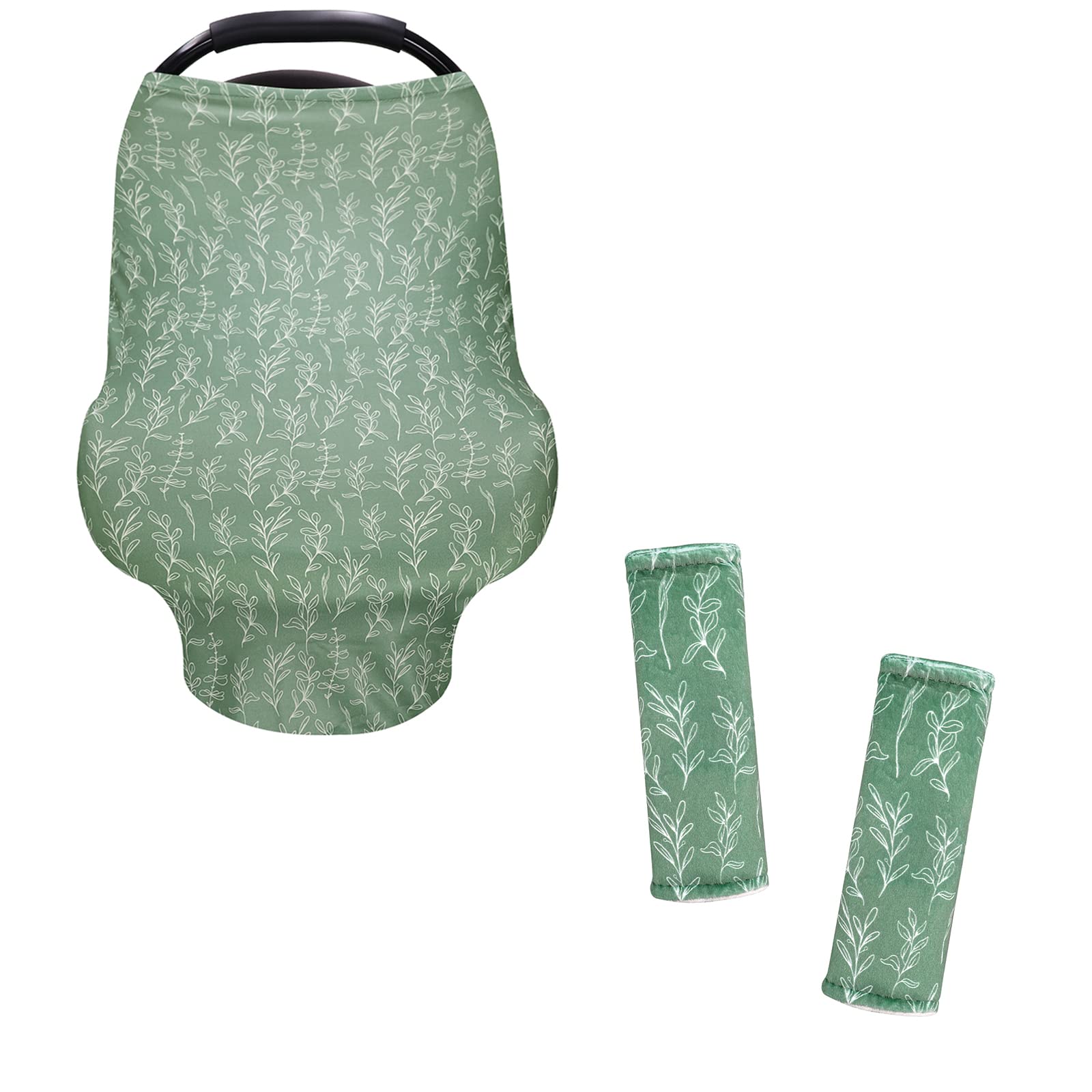 Soft Baby Car Seat Cover for Girls & Boys - Infant Car Seat Canopy with Shoulder Pads | Super Comfortable Car Seat Strap Covers for All Car Seats & Strollers (Green Sage) | Perfect for Travel, Daily Commute & Outdoor Adventures