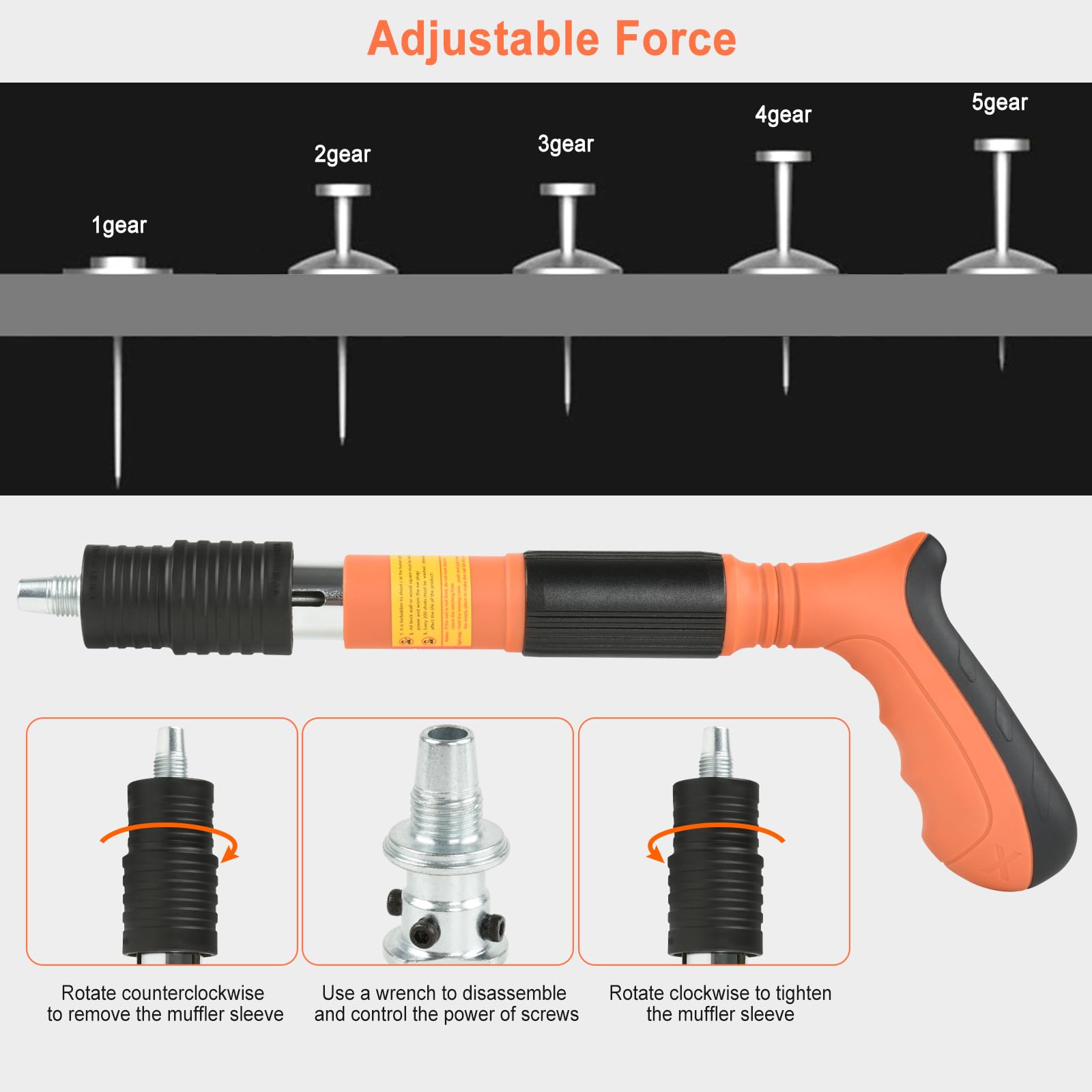 Heavy Duty Steel Concrete Nail Gun with 120pcs Nails - 5 Speed Adjustable for Wall Fastening | Professional Construction Tool for Concrete, Brick & Masonry Work | Ideal for Framing, Roofing & DIY Projects