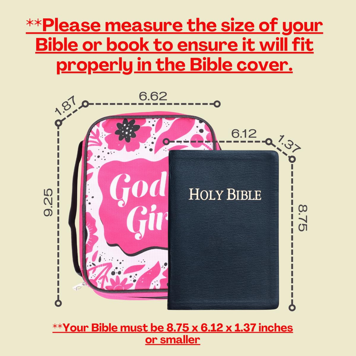 Pink Bible Cover for Women & Girls - Medium Size 9.25X6.62X1.87 Inches with Handle, Ribbon Bookmark, Pen Loop & Organizer Pockets - Perfect for Church, Bible Study, Travel & Daily Devotion
