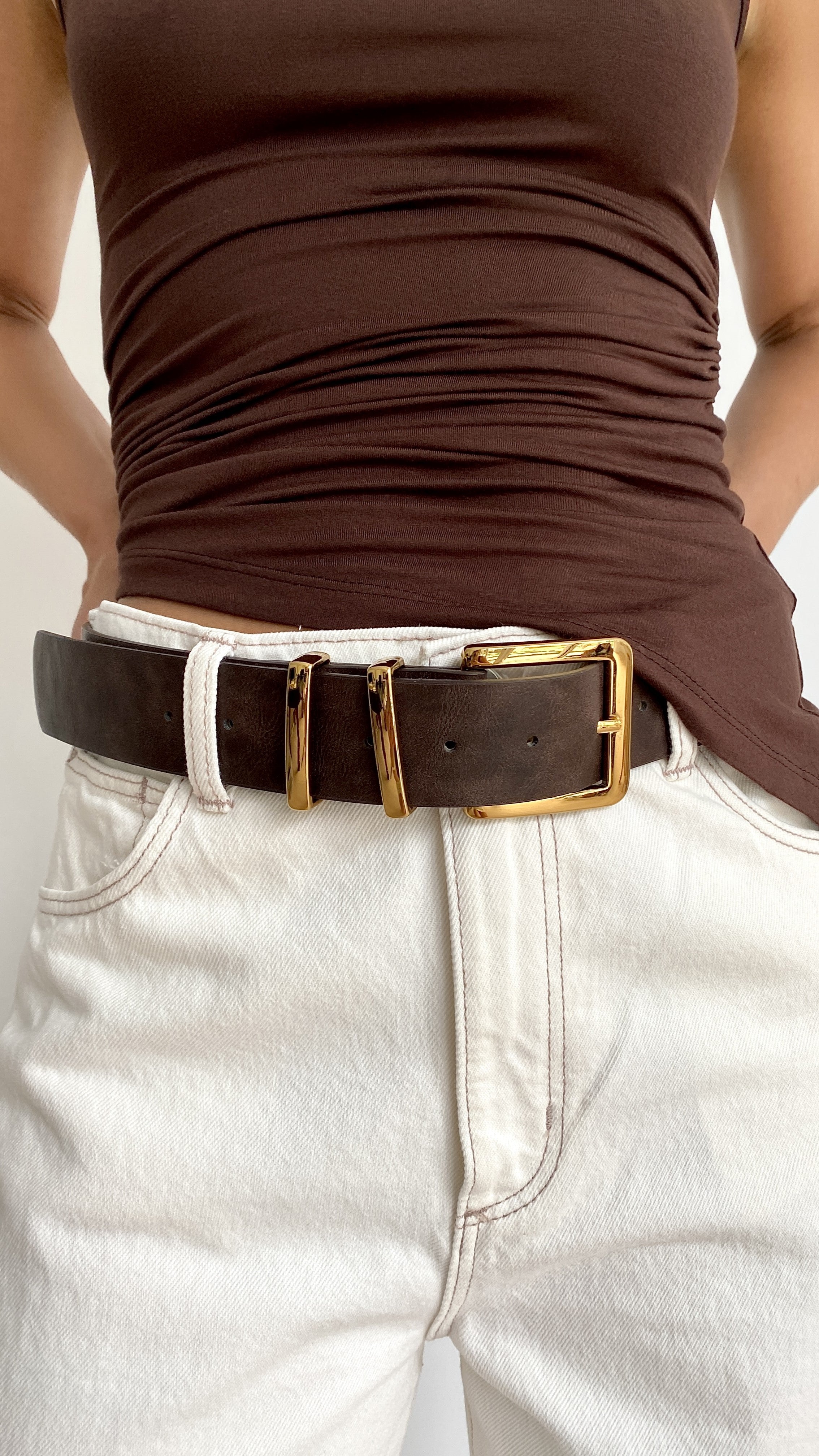 Jabilo Genuine Leather Belt for Men - Classic Brown & Gold Buckle - Perfect for Casual, Office & Formal Wear