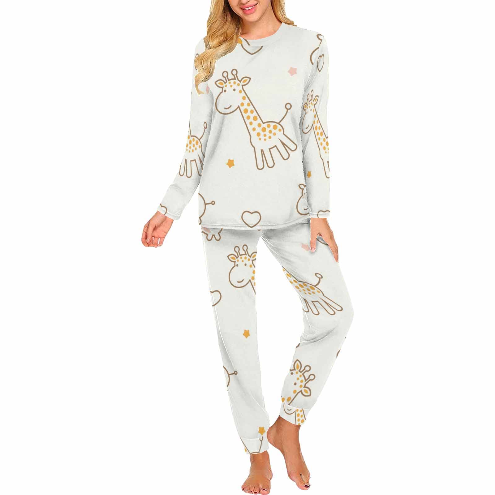 InterestPrint Women's Giraffe & Hippo Print 2-Piece Sleepwear Set - Cozy Pajama Lounge Outfit for Women | Perfect for Sleepovers, Relaxing at Home & Gift Giving