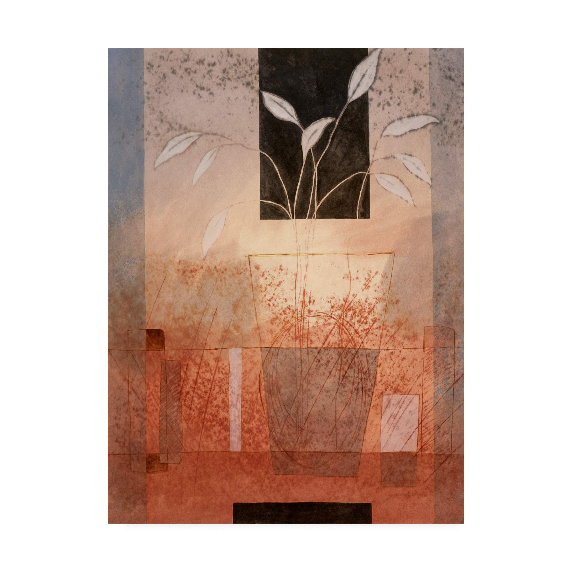 Pablo Esteban Leaves In Vase On Orange Painting - 18x24 Inch Wall Art Decor - Modern Canvas Print for Living Room, Bedroom & Office