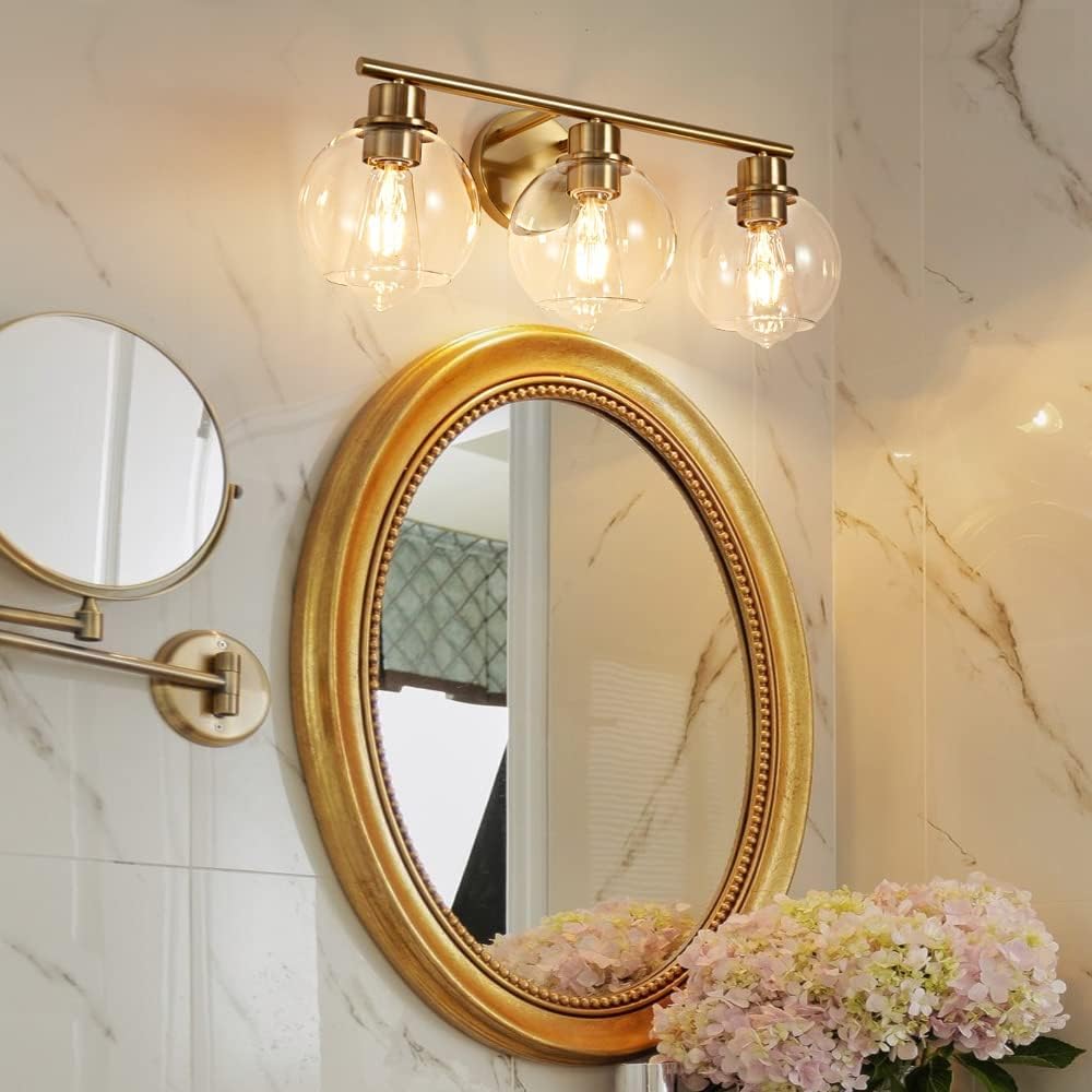 3-Light Modern Gold Bathroom Vanity Light with Clear Glass Shade - 22 Inch Wall Sconce for Mirror Lighting | Perfect for Bathroom, Powder Room and Dressing Area Illumination