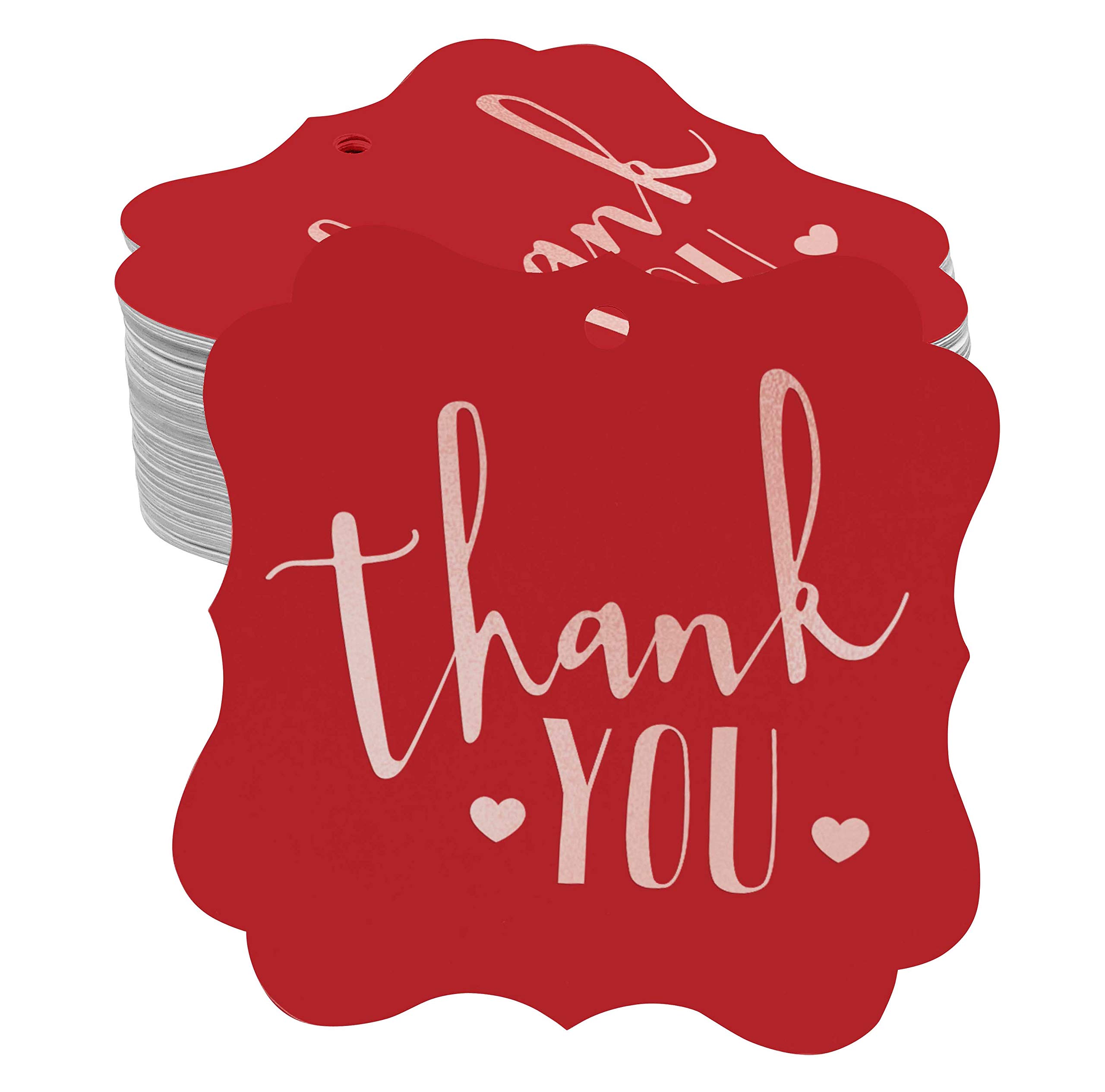 50 Pack Real Rose Gold Foil Bracket-Shaped Hang Tags - Elegant Thank You Gift Tags for Weddings, Bridal Showers, Baby Showers, Birthdays & Retirement Parties - Perfect for DIY Favors, Invitations & Decorations