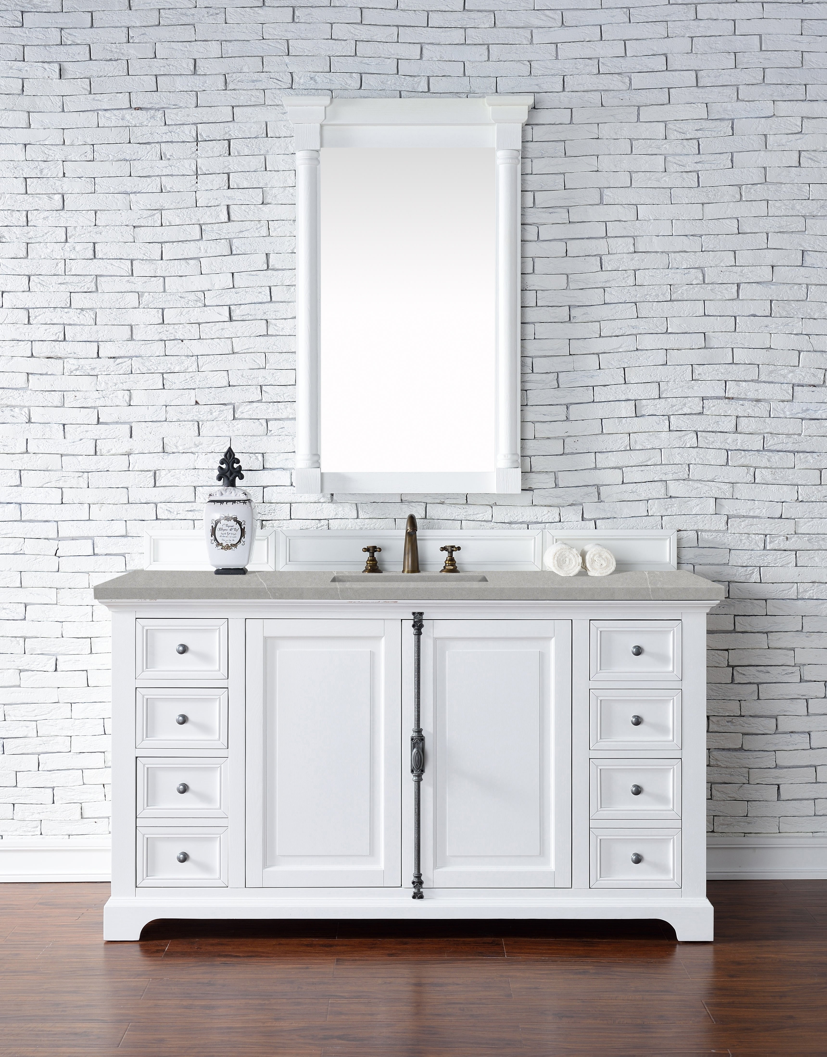 Providence 60 Inch Single Bathroom Vanity Cabinet with 3CM Eternal Serena Quartz Countertop - Bright White Finish for Modern Bathroom Remodeling & Home Upgrade