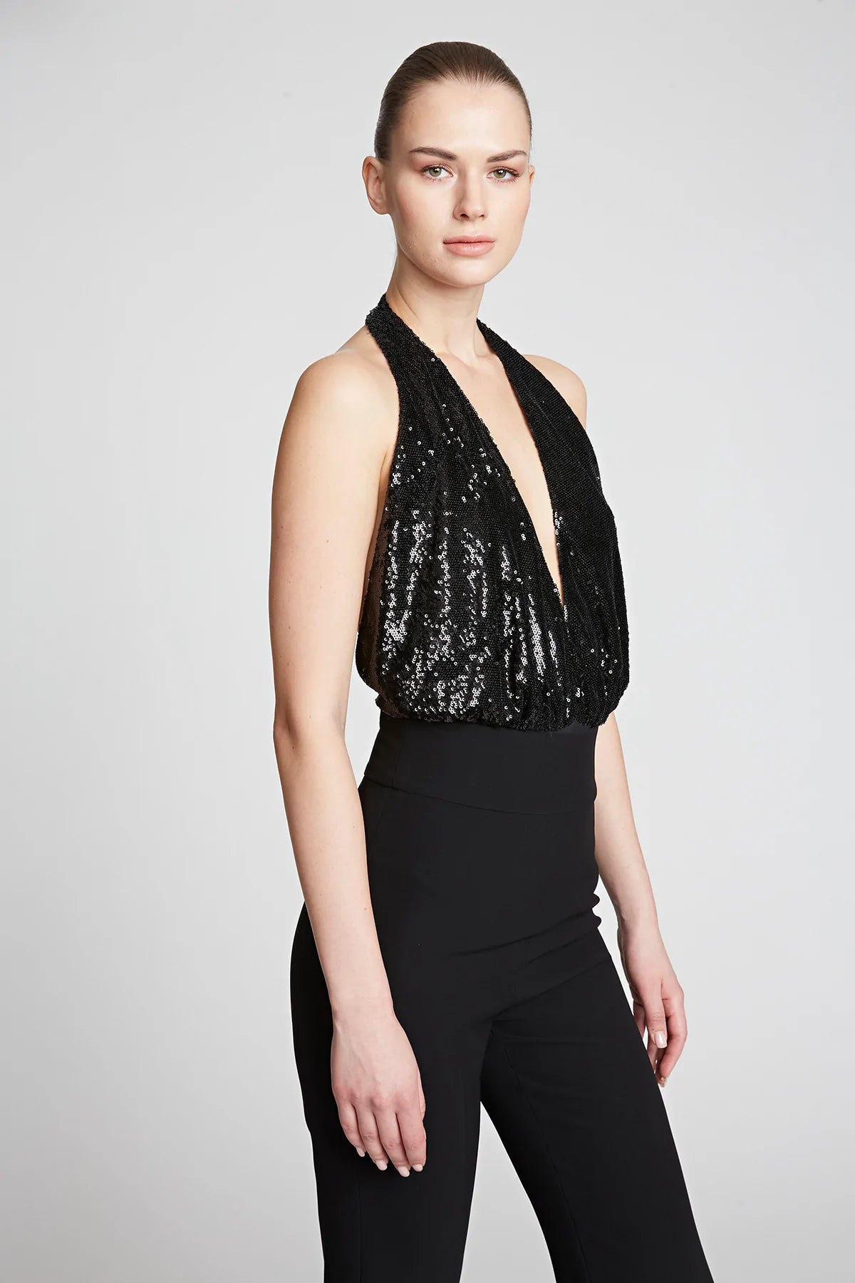 Cary Sequin Bodysuit for Women - Black Shiny Party Outfit, Clubwear, Night Out, Date Night, Special Occasion