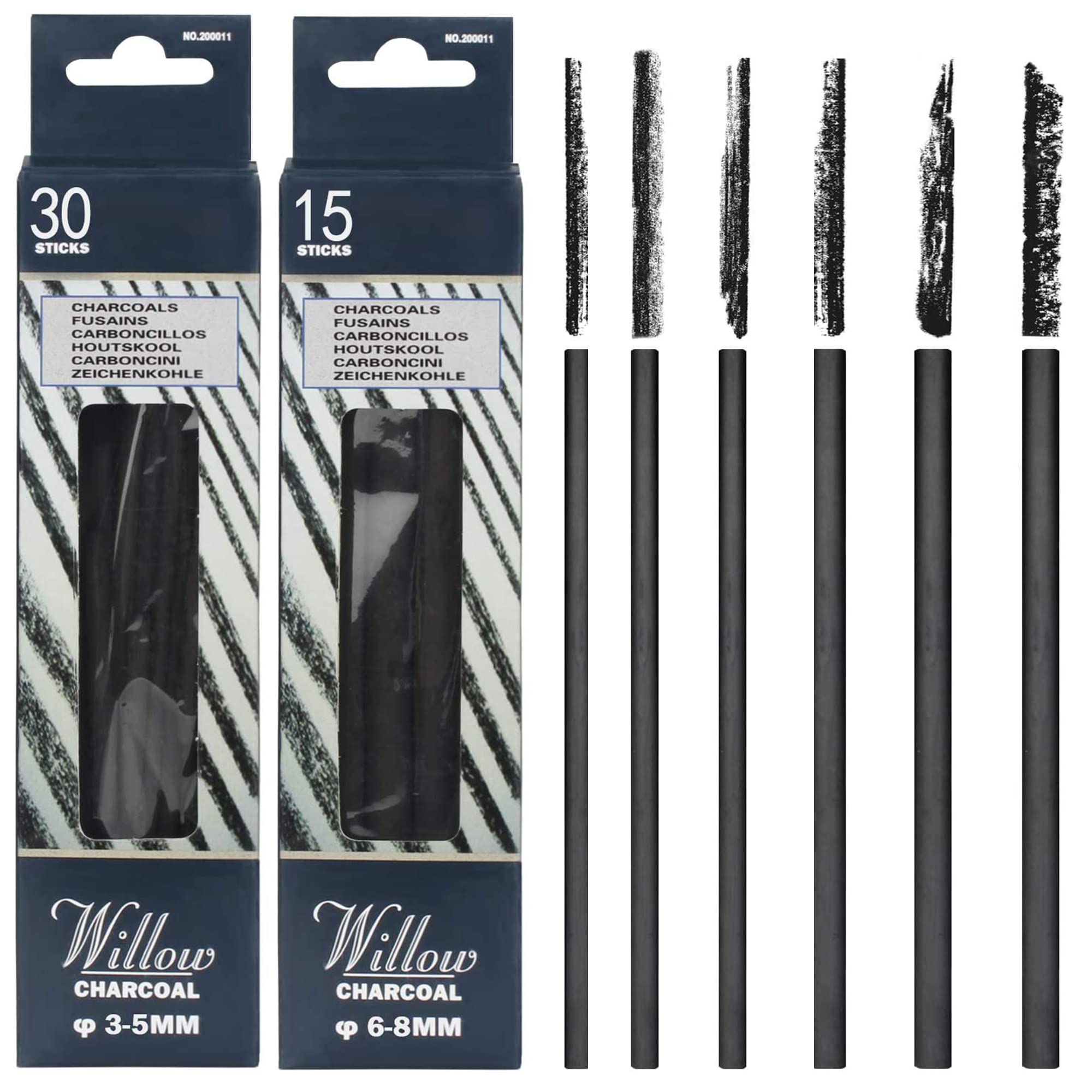 Willow Charcoal Sticks for Drawing - 45 Pieces Artist Charcoal Pencils (3-8mm Diameter) - Perfect for Sketching, Shading & Fine Art | Ideal for Beginners & Professionals