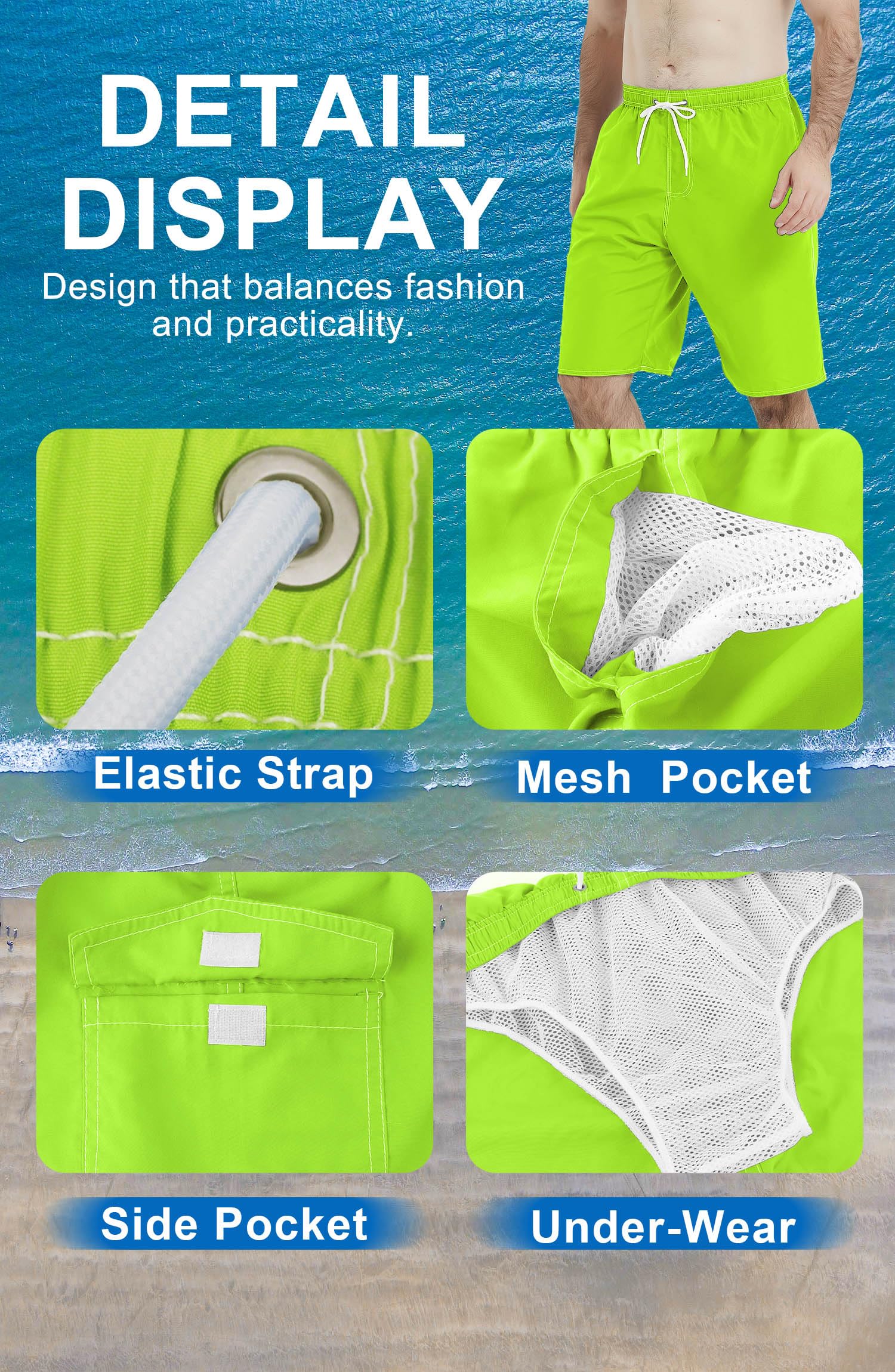 **Landisun Men's Quick Dry Swim Trunks with Mesh Lining - Comfortable Board Shorts for Swimming, Beach & Pool Activities**