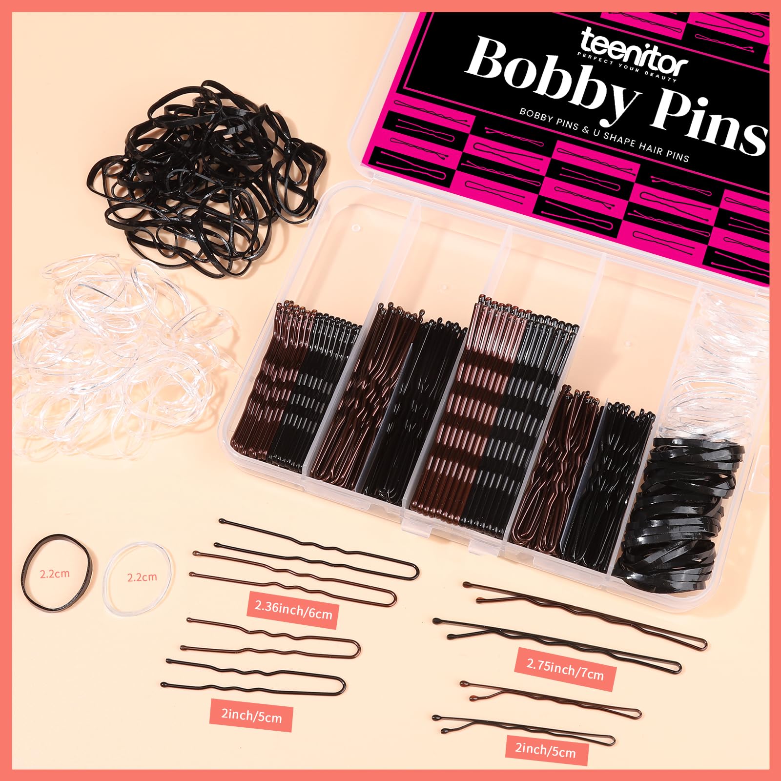 Teenitor 300pcs Bobby Pins Set - Black & Brown Hair Pins for Women, Buns & Updos