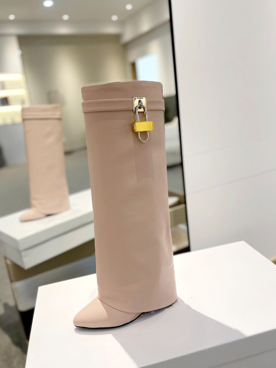 Gold Lock Long Boots for Women - Stylish Knee High Boots with Secure Lock Design - Perfect for Winter, Fall, and Fashion Outfits