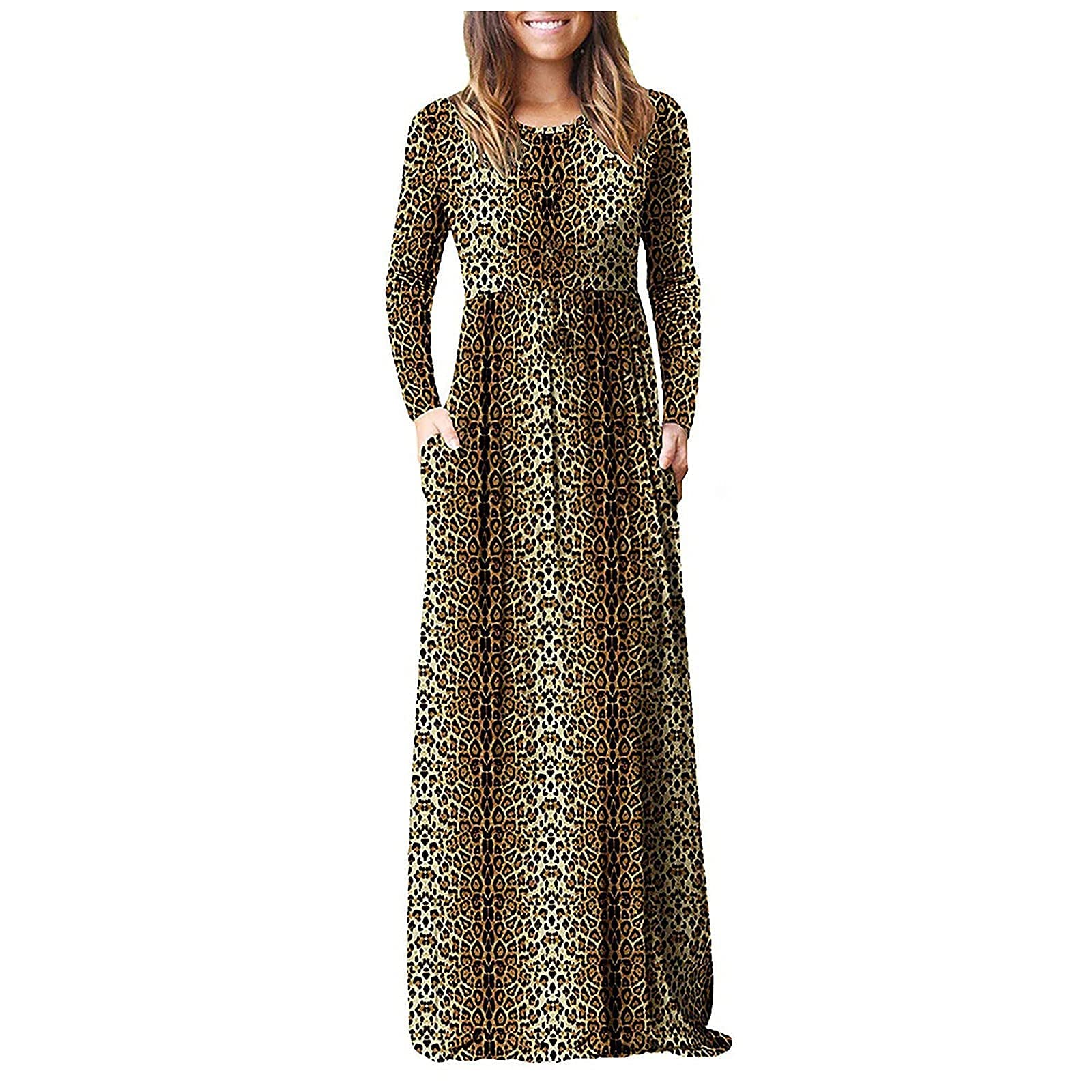 Women's Floral Print Long Sleeve Maxi Dress - Hemlock Fall Evening Party Gown with Pockets | Elegant Floor-Length Formal Dress for Weddings, Cocktail Parties & Special Occasions