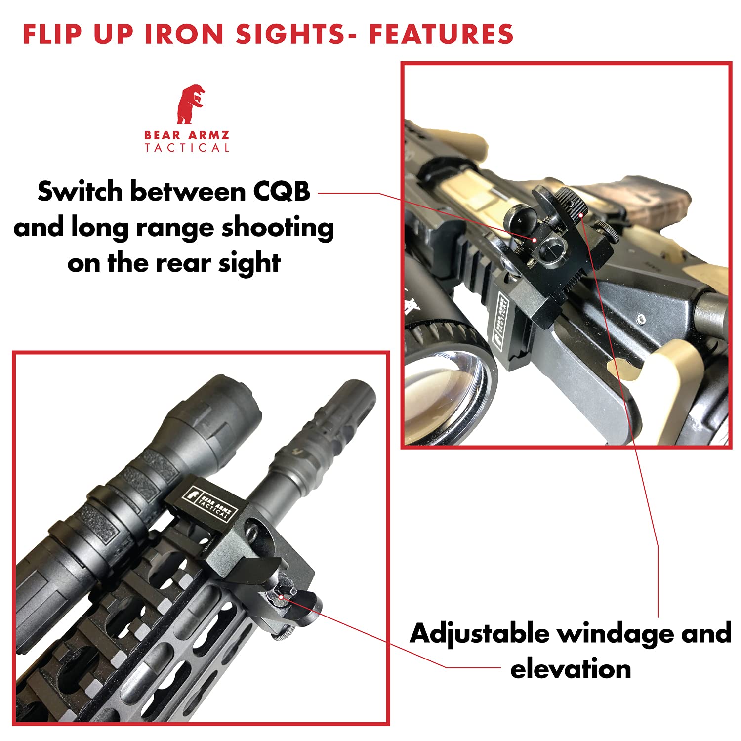 45 Degree Offset Flip Up Iron Sights - Spring Loaded BUIS for Picatinny/Weaver Rails - Fast Transition Front & Rear Backup Sights for AR15, Tactical Rifles & Hunting - Made in USA | Perfect for Close Quarters Combat & Low Light Shooting