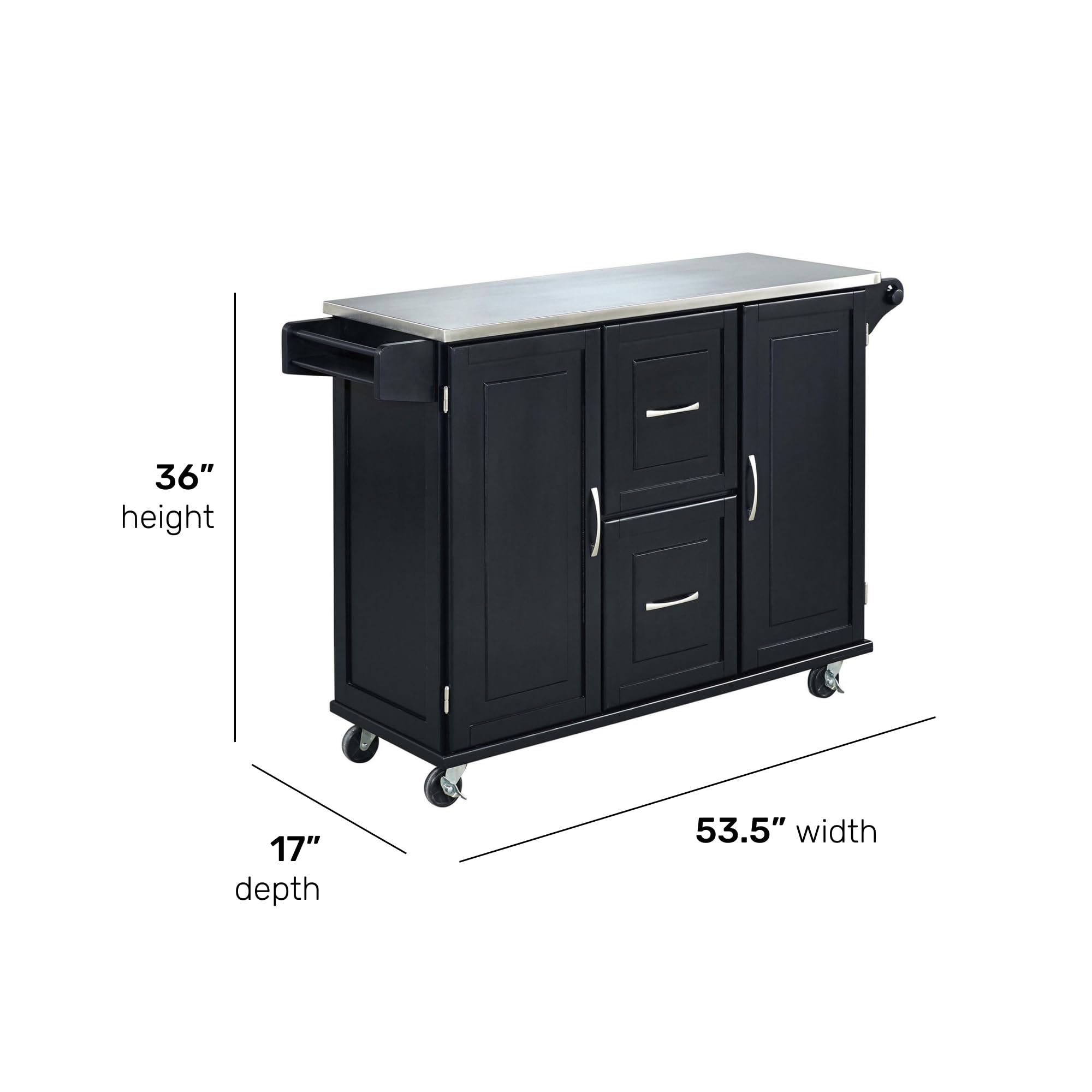 Homestyles Patriot Kitchen Cart in Black - Rolling Kitchen Island with Storage for Small Spaces, Perfect for Apartments, Dorms & Home Organization