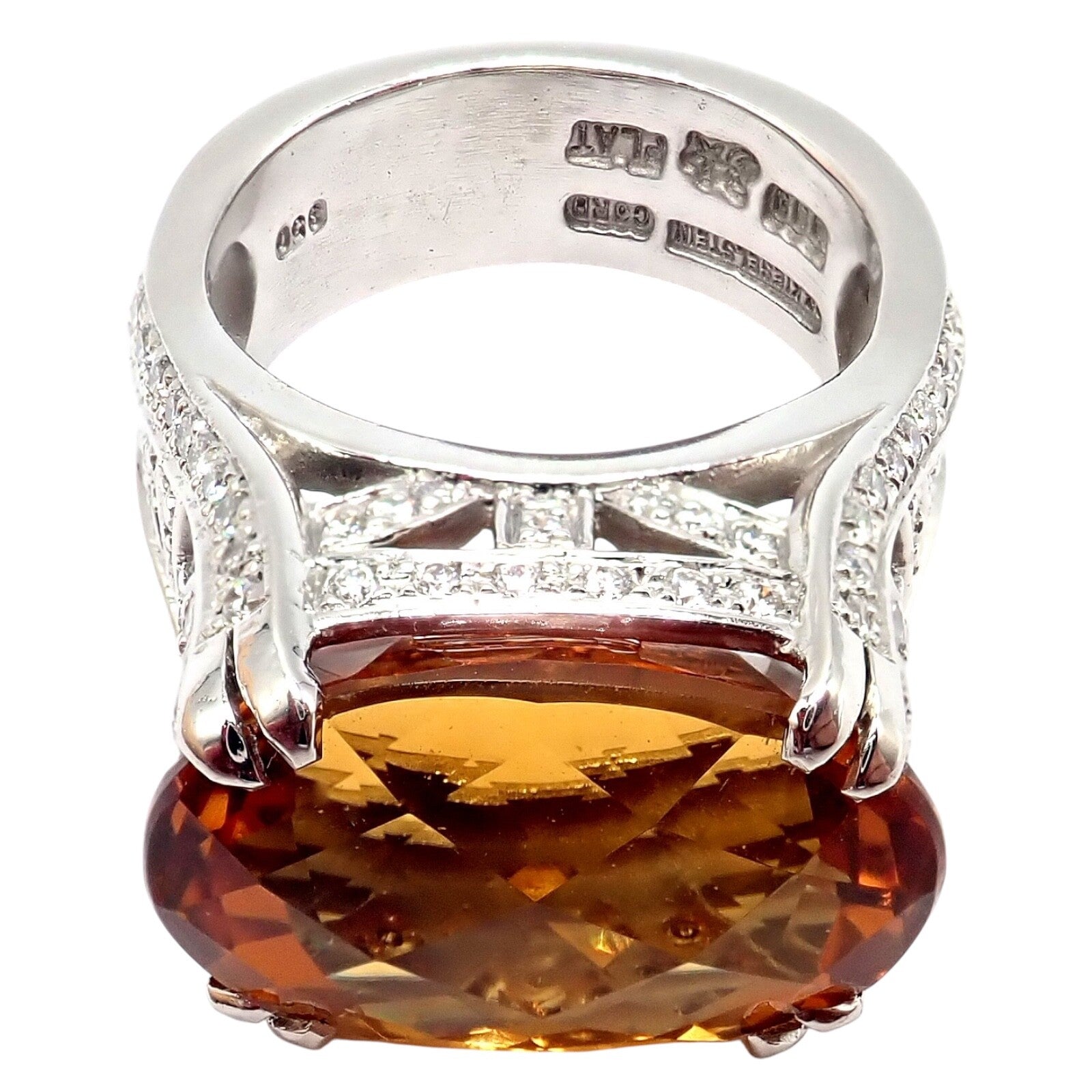 Kieselstein Cord Platinum 2.5 Carat Diamond & Golden Citrine Cocktail Ring Size 6.5 - Elegant Evening Wear & Special Occasion Jewelry Gift