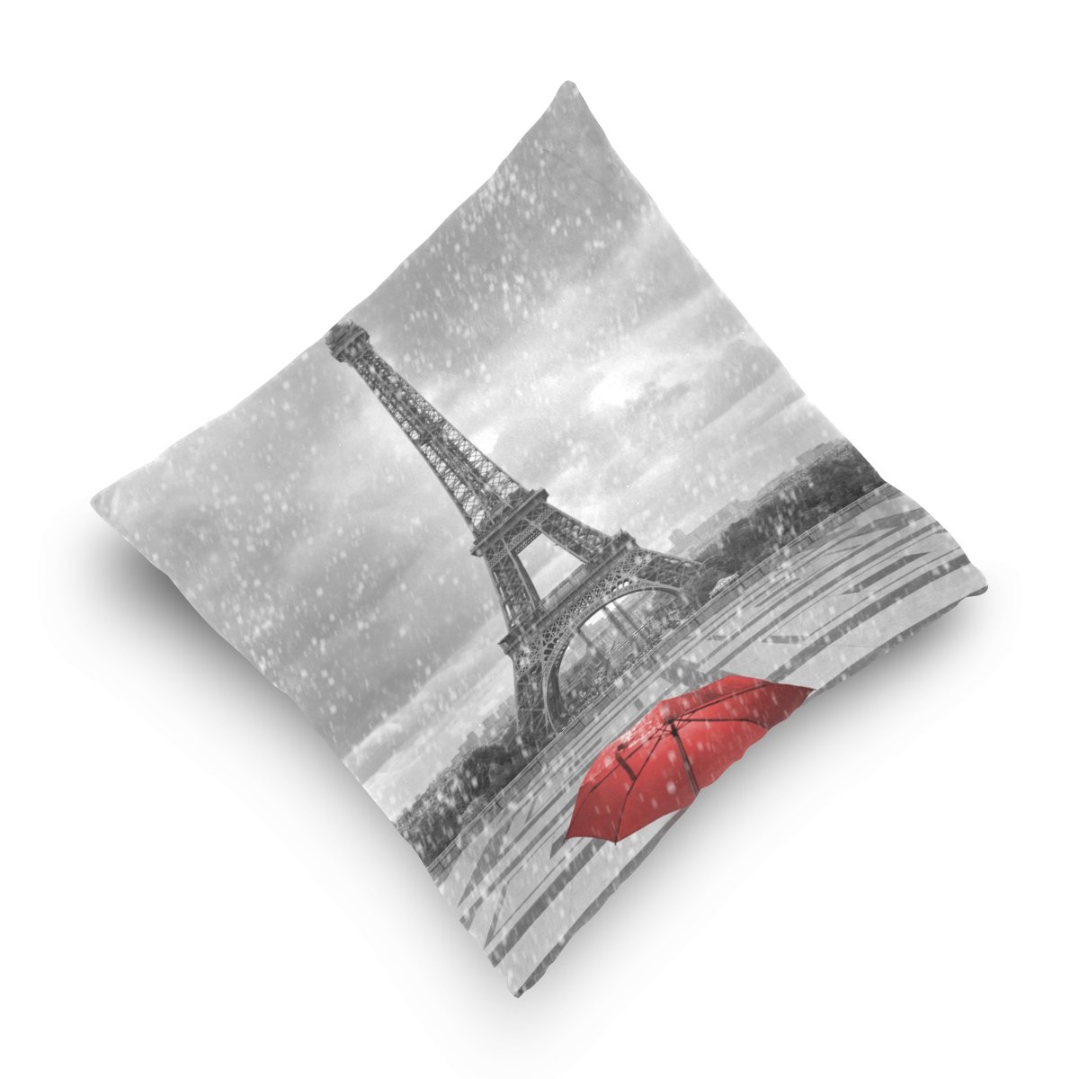 Eiffel Tower in Rain Velvet Plush Throw Pillow Cover 16x16 Inch - Soft Decorative Cushion Case with Hidden Zipper for Sofa, Bed, Living Room - Parisian Home Decor Gift Idea