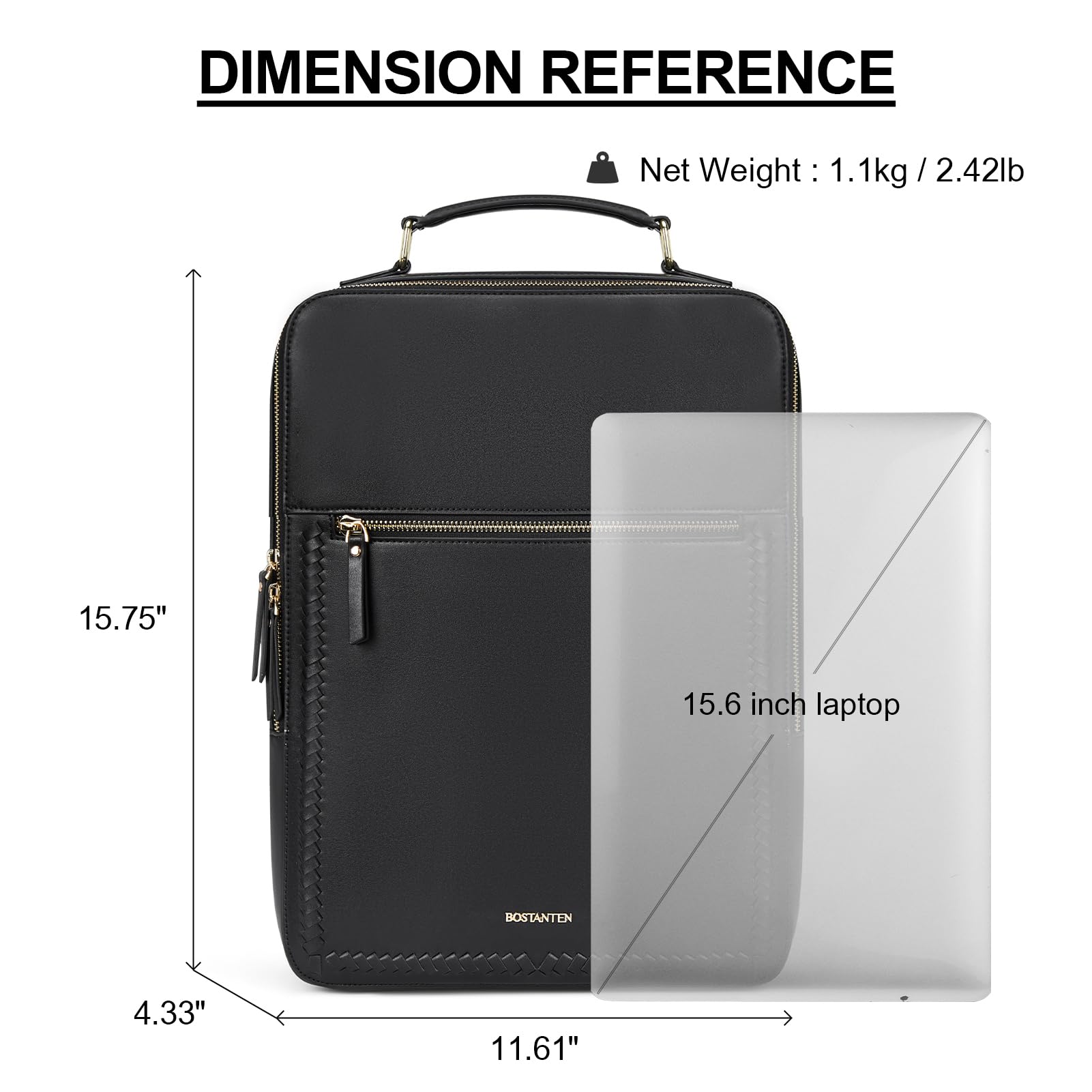 BOSTANTEN 15.6 Inch Leather Laptop Backpack - Waterproof Travel Business Backpack for Men & Women with USB Charging Port & Trolley Sleeve - Perfect for Work, College, Commuting & Airplane Carry-On (Black)