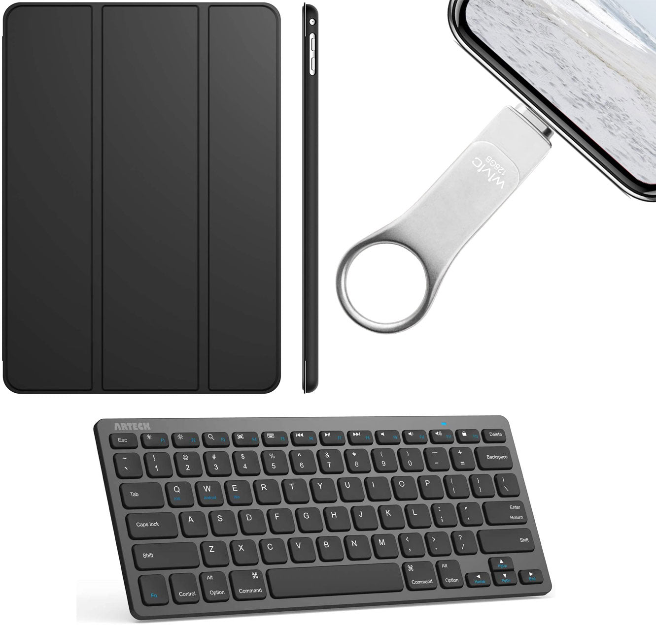 Apple iPad Air 2 Essentials Bundle - Protective Case, Wireless Keyboard & 128GB USB Flash Drive for Work, School & Travel | Perfect for Students, Professionals & Remote Workers